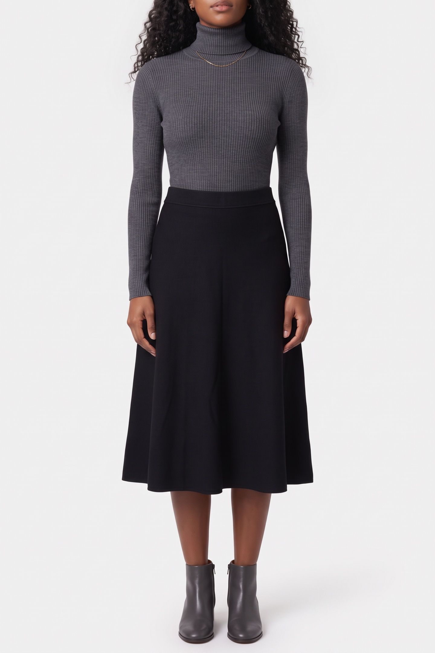 SKIRT MID LENGTH SOFT VISCOSE POLYAMIDE KNIT BLACK 1