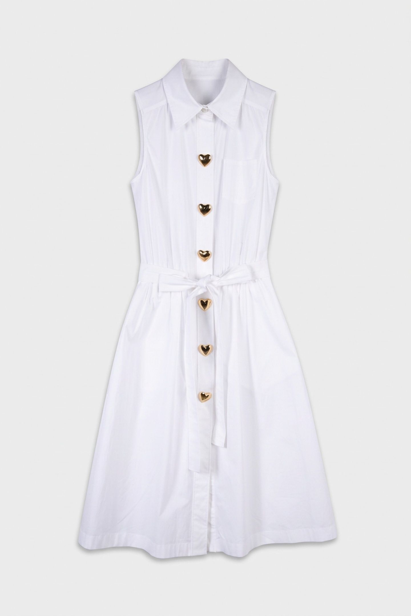 HEART BUTTONS STRETCH POPLIN DRESS WHITE 3