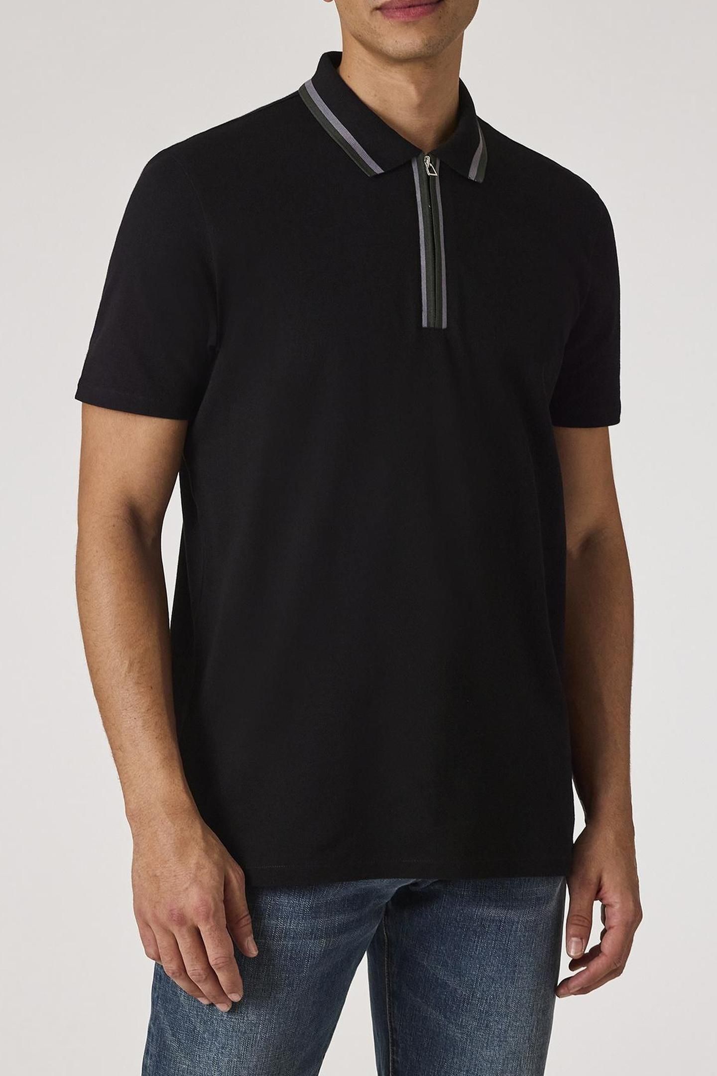 MENS REG FIT HALF ZIP POLO BLACK 1
