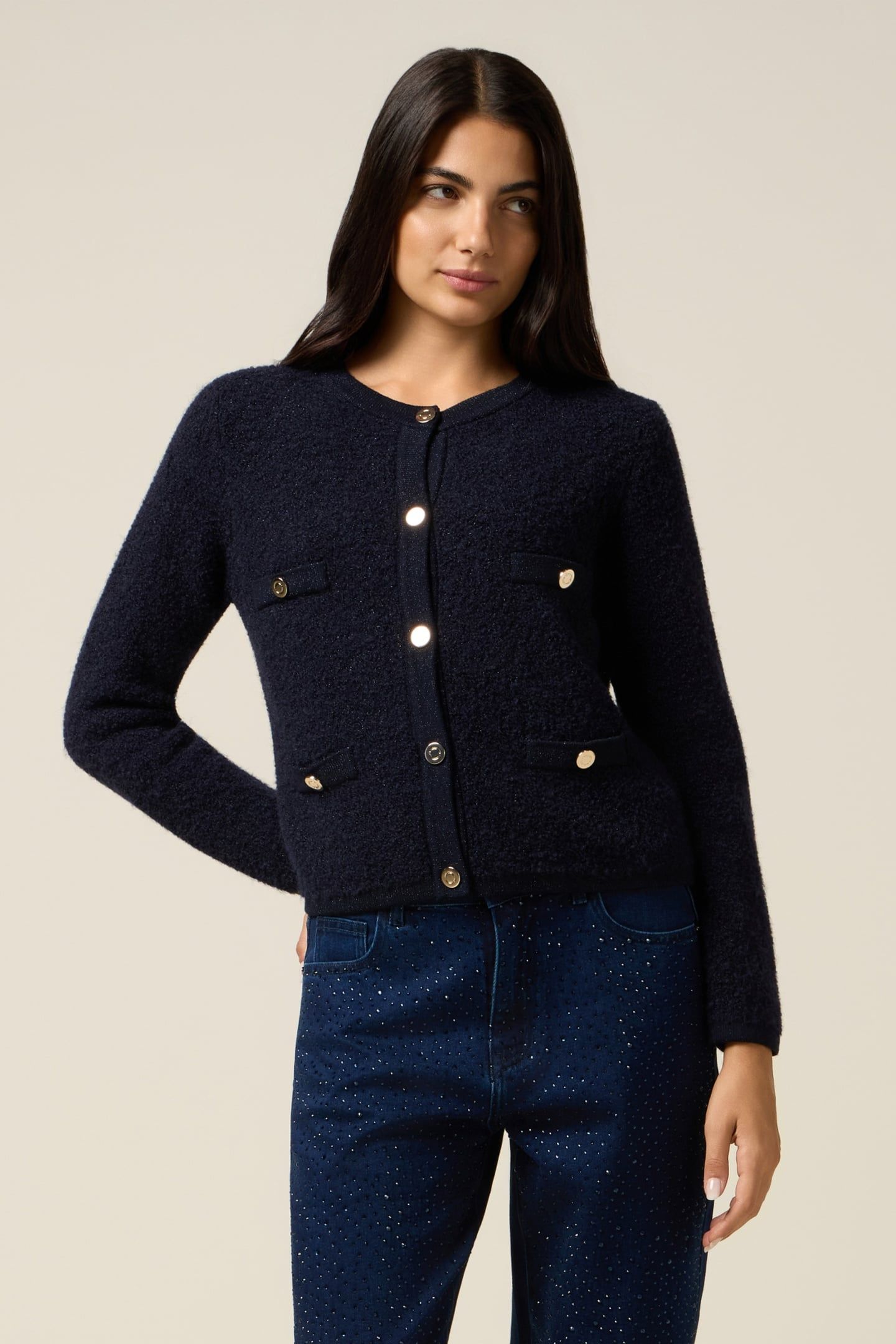 SHORT CARDIGAN WITH JACKET EFFECT BLUE 2