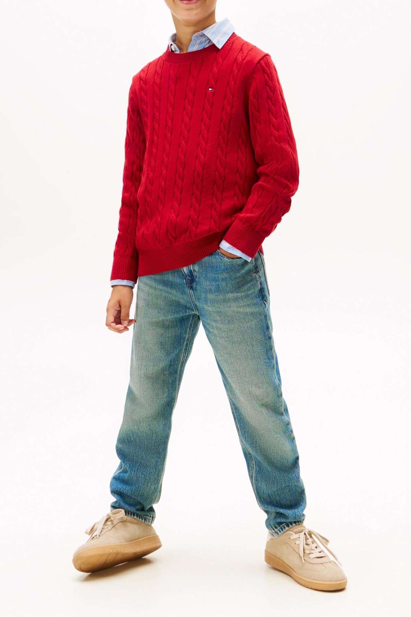 BOYS COTTON CABLE SWEATER MEDIUM RED 3
