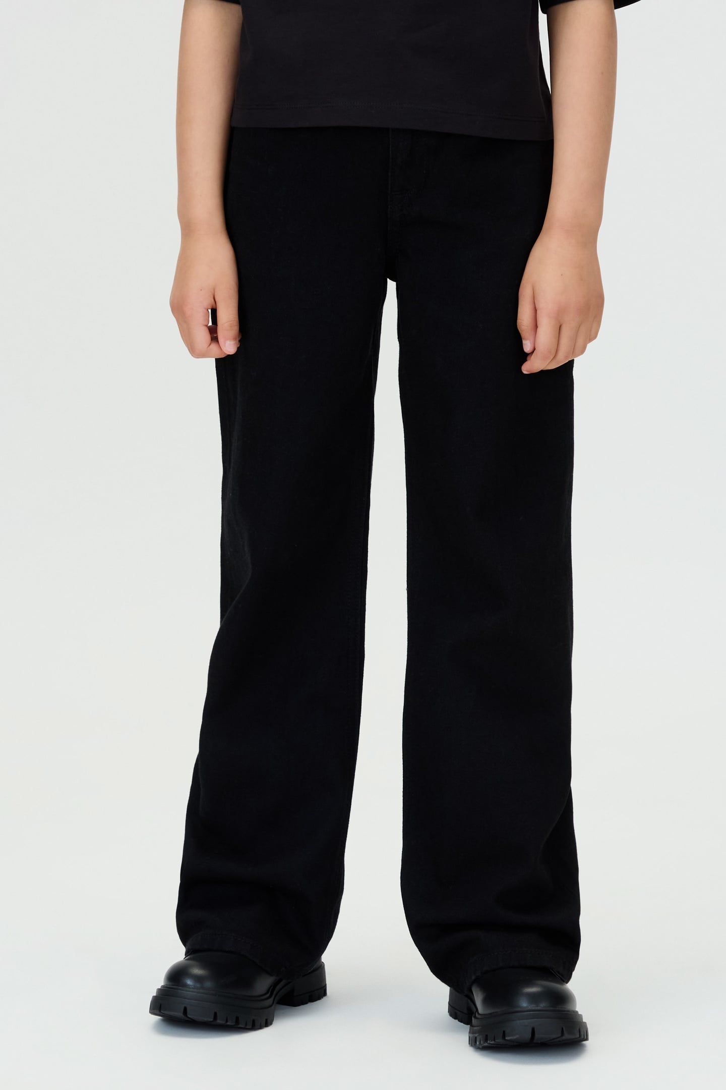 GIRLS HIGH RISE WIDE LEG CLEAN BLACK RGD 1