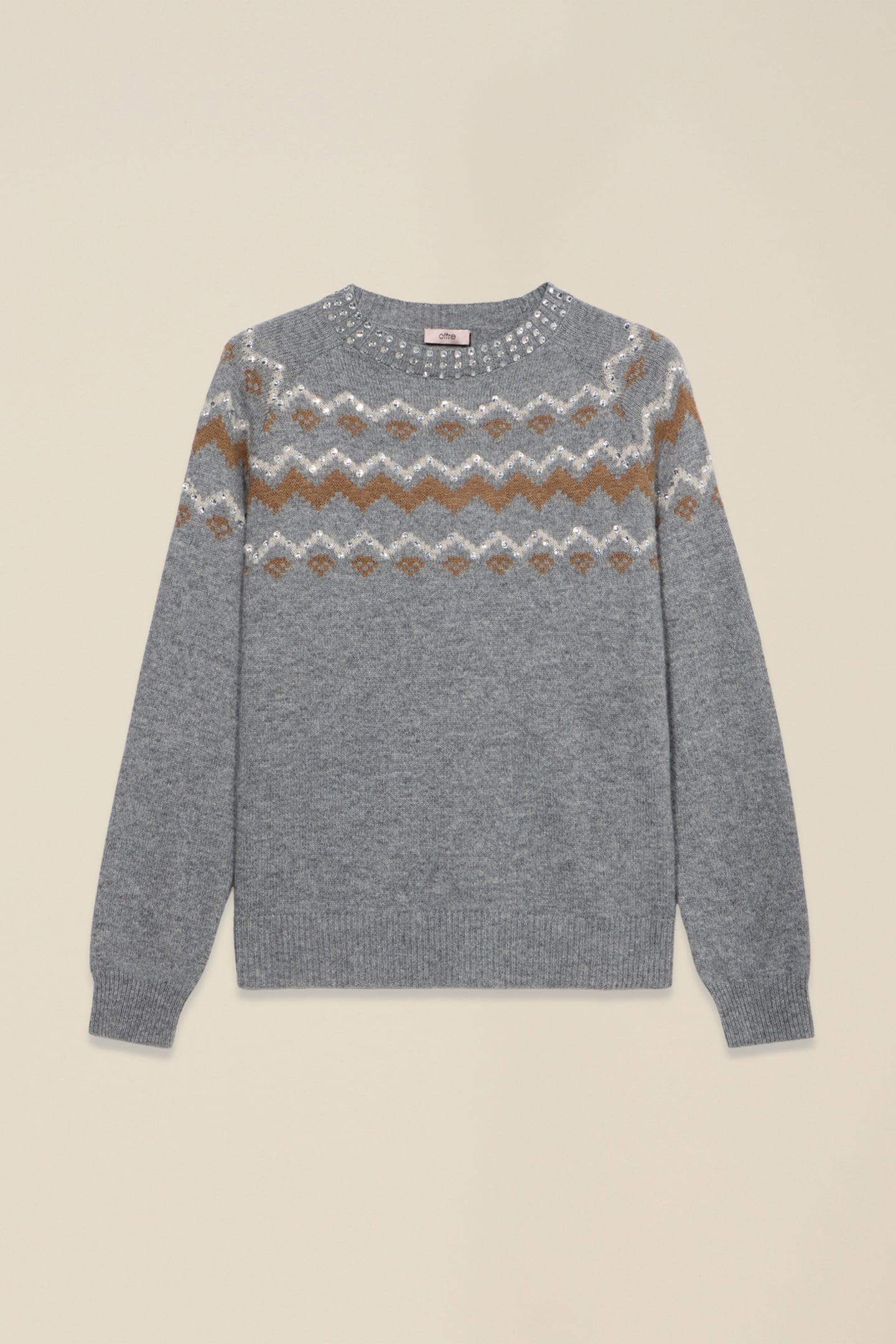 MIXED WOOL JACQUARD SWEATER WITH APPLIQUÉS GREY 3