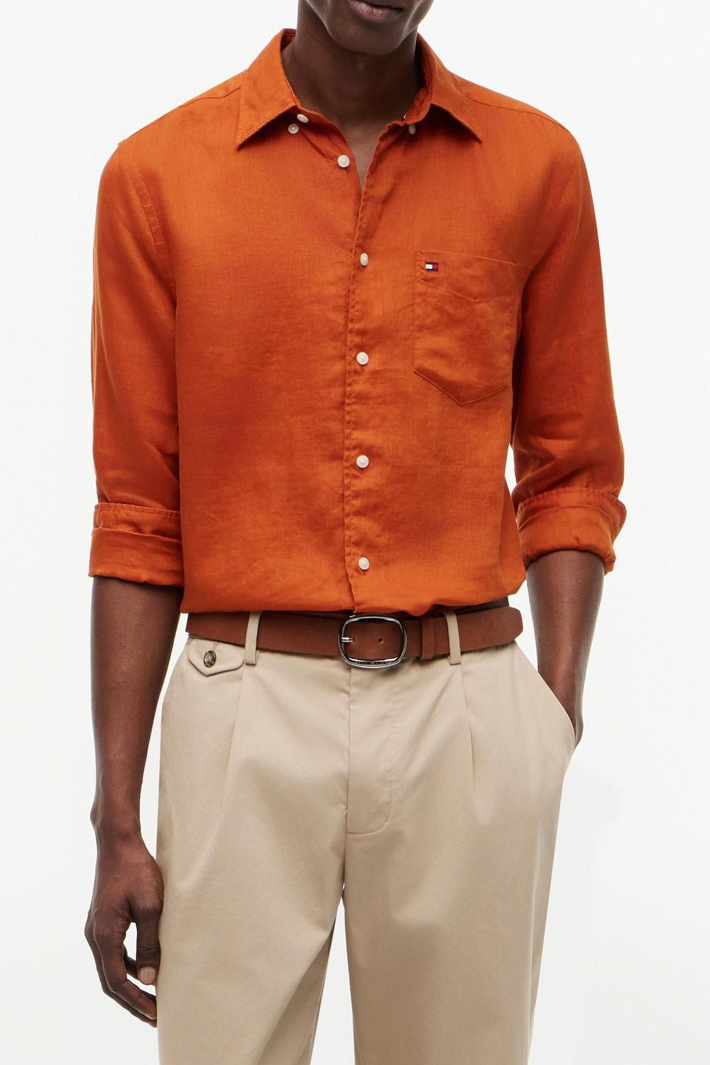 PIECE DYE LINEN RF SHIRT RUSTY OCHRE 1