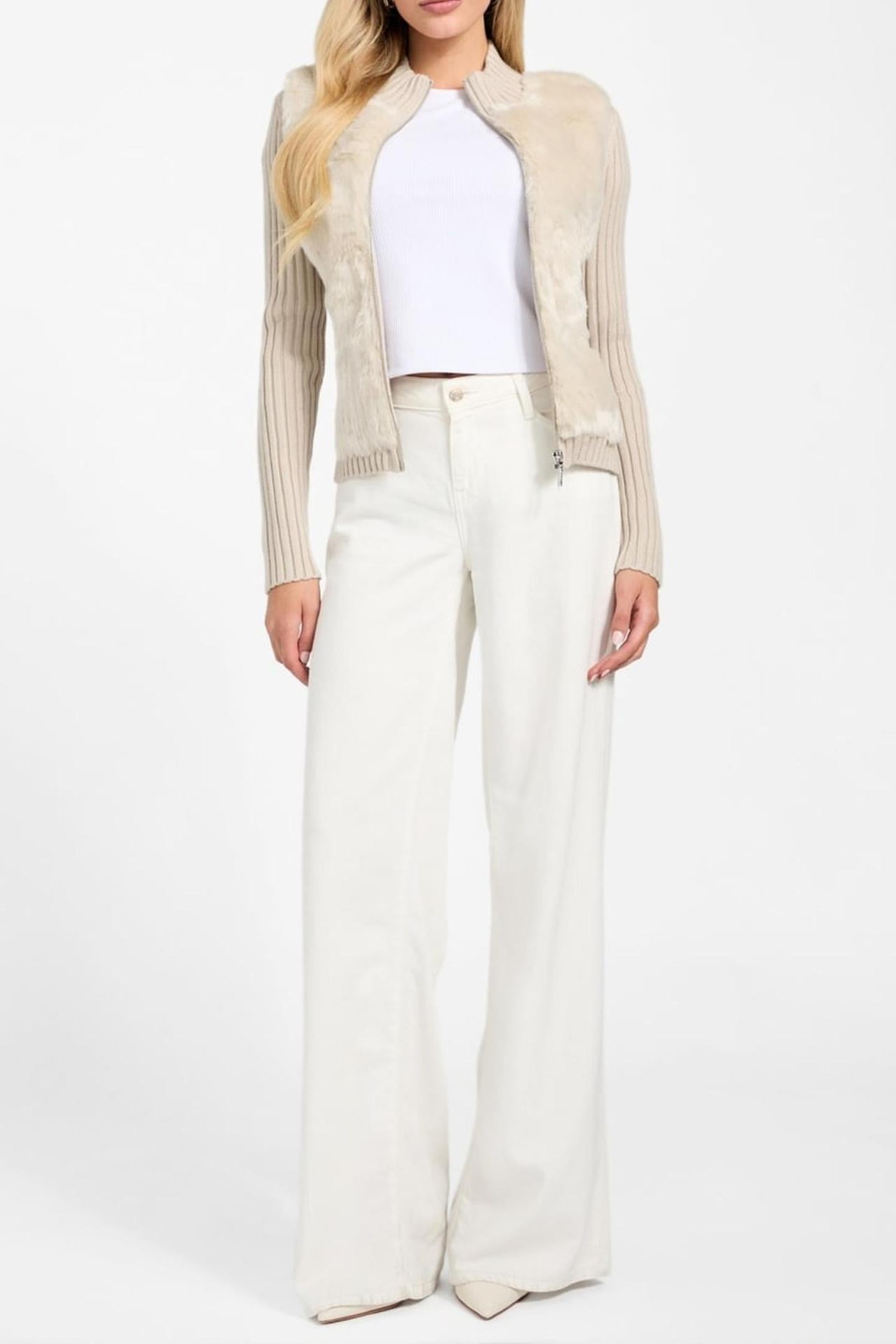 LS FUR MIX ZIP FRNT PEARL OYSTER MULTI 3