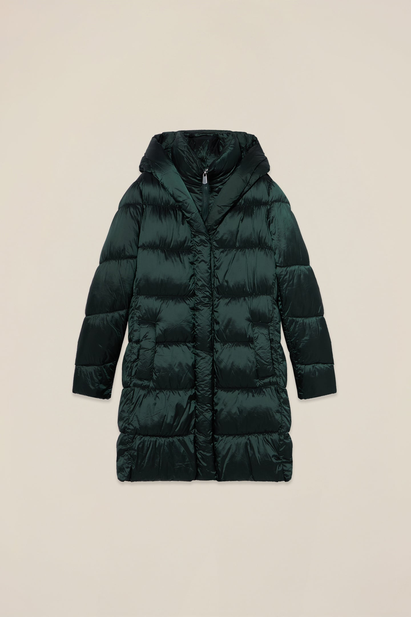 LONG NYLON DOWN JACKET WITH HOOD GREEN 3