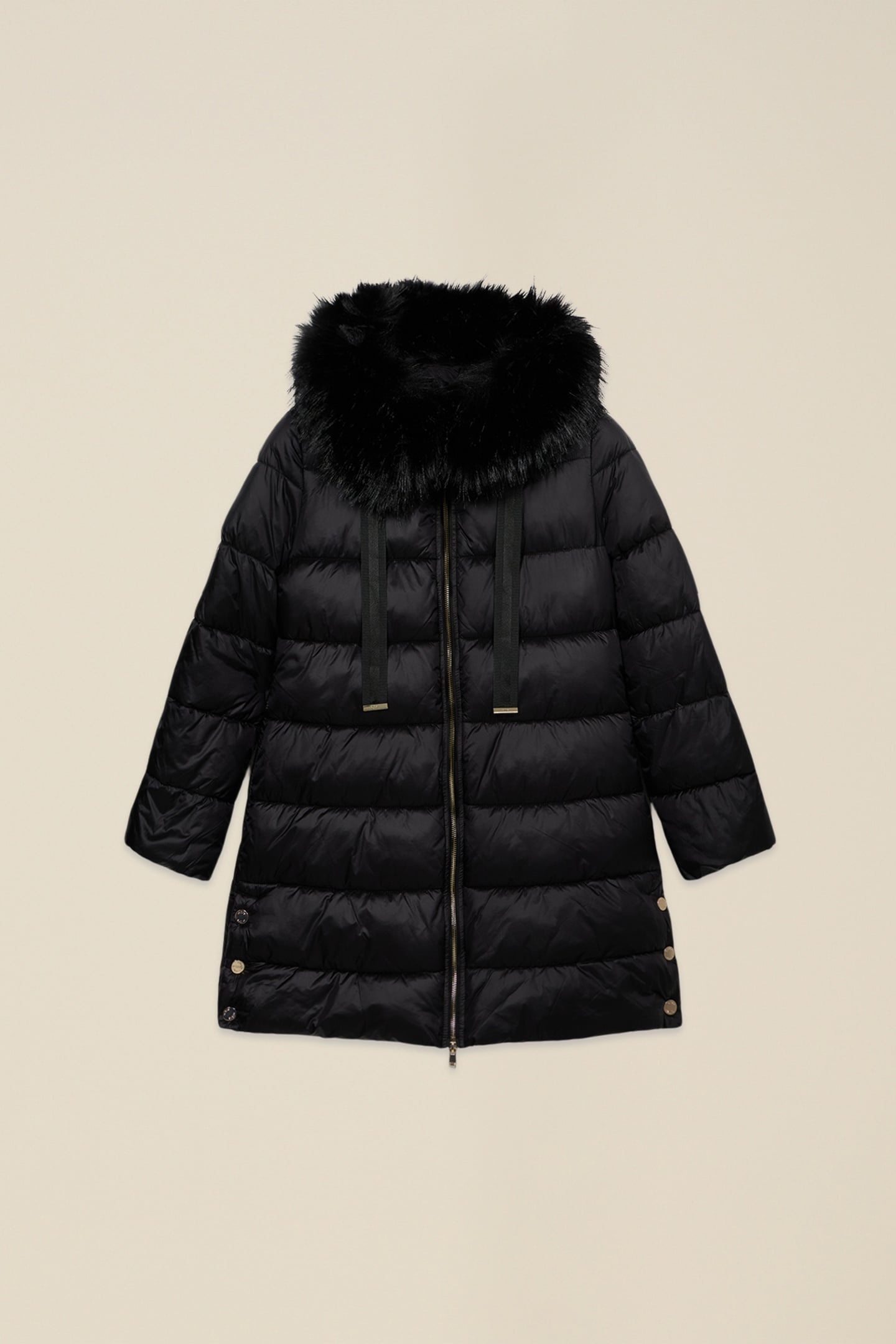 MIDI DOWN JACKET WITH HOOD AND FURRY TRIM BLACK 3