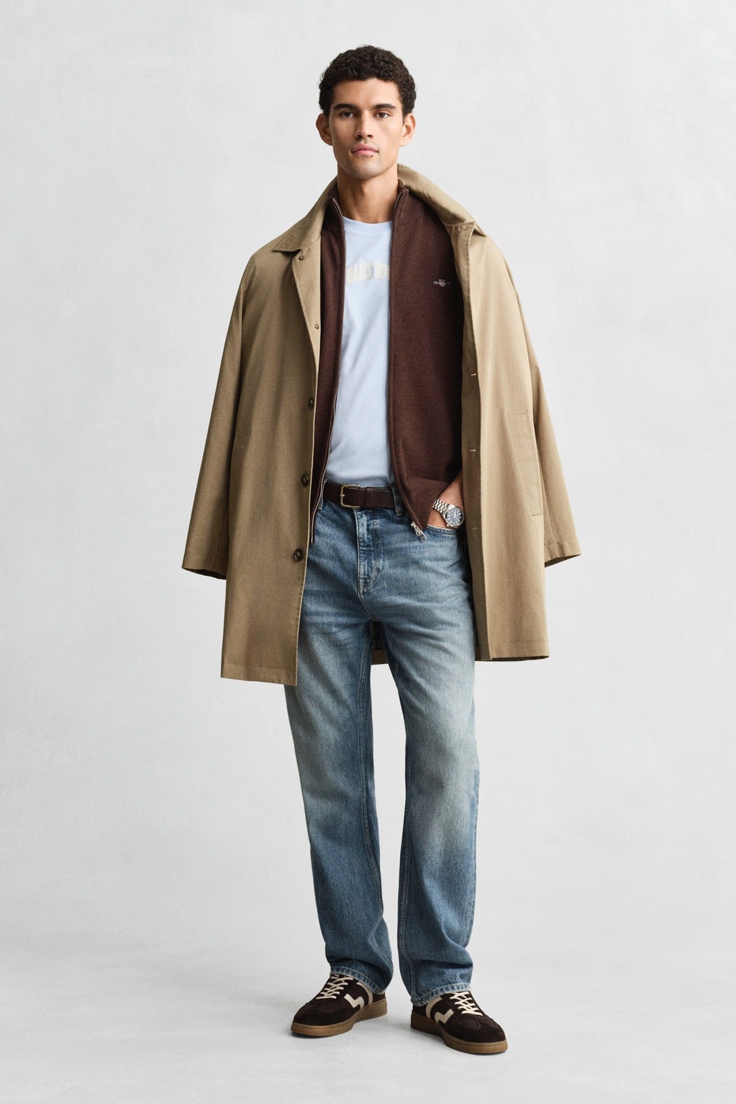 COTTON KNIT ZIP CARDIGAN BROWN MELANGE 2