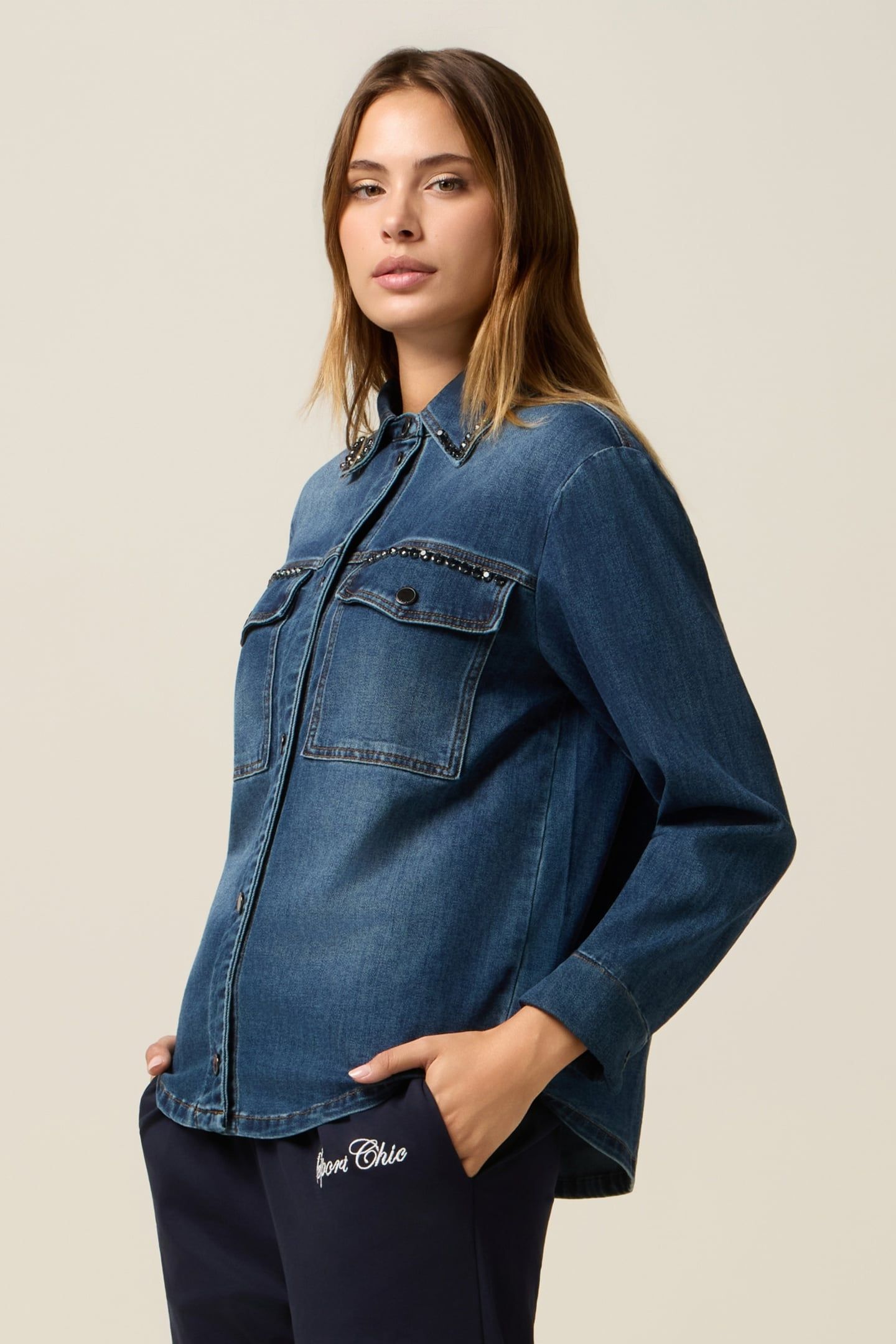 DENIM SHIRT JACKET WITH CRYSTALS BLUE 1