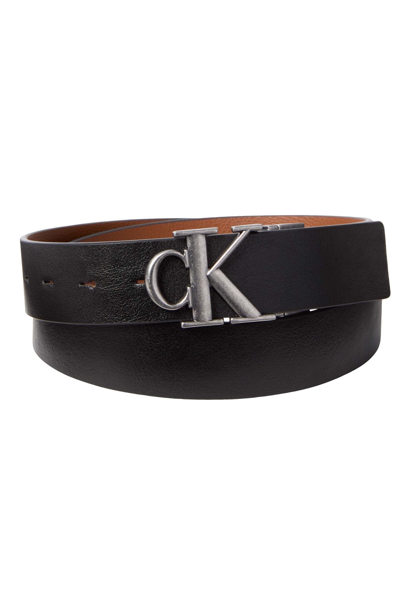 CK BUCKLE TUMBLED 35 BELT BLACK/COGNAC/ANTIQUE SILVER 1