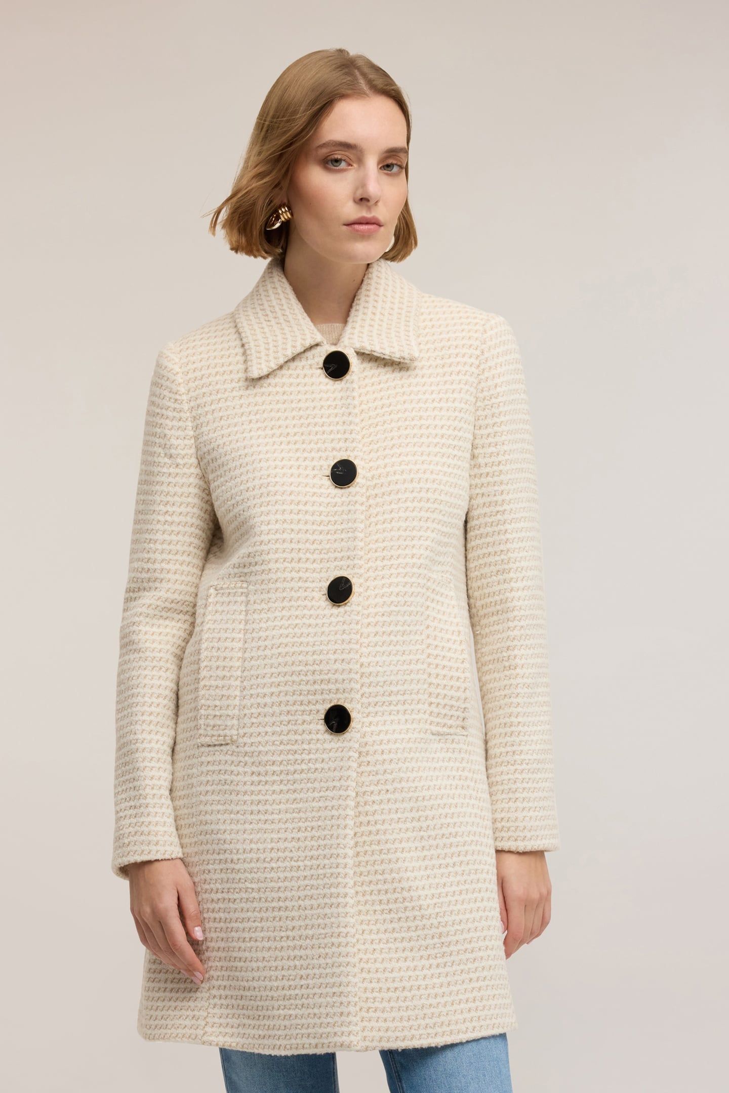 LONG JACQUARD COAT BEIGE 2