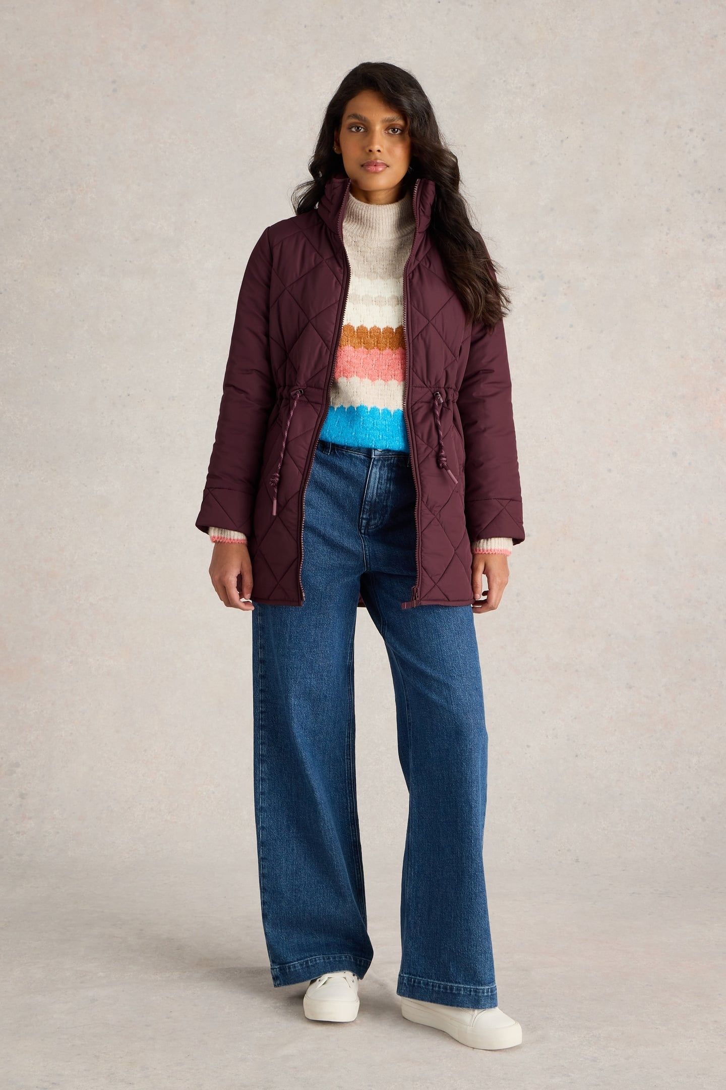 EMILIA QUILTED COAT DARK PLUM 2