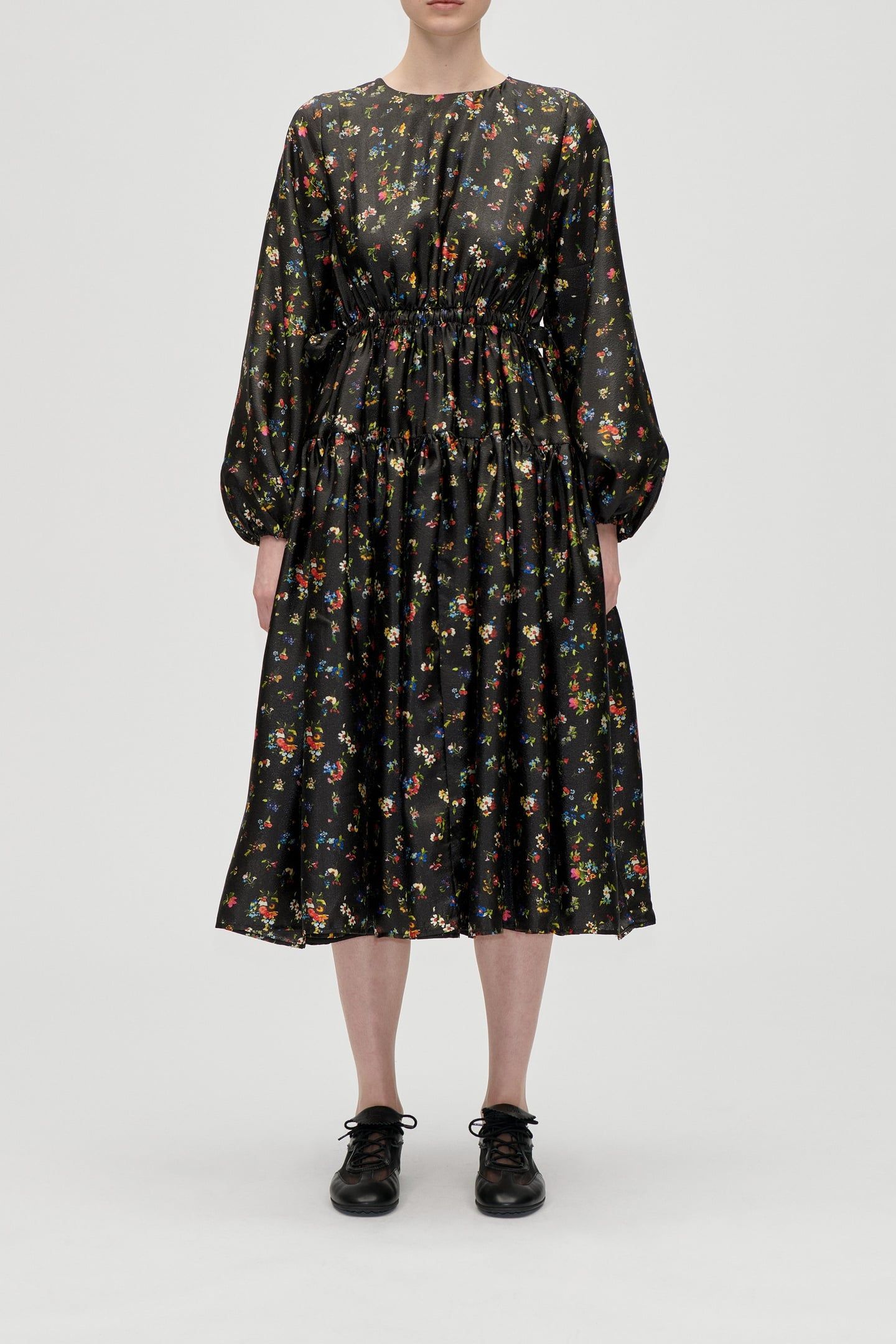 WAIST TIE RUFFLE MIDI DRESS MAGNOLIA GARDEN 1