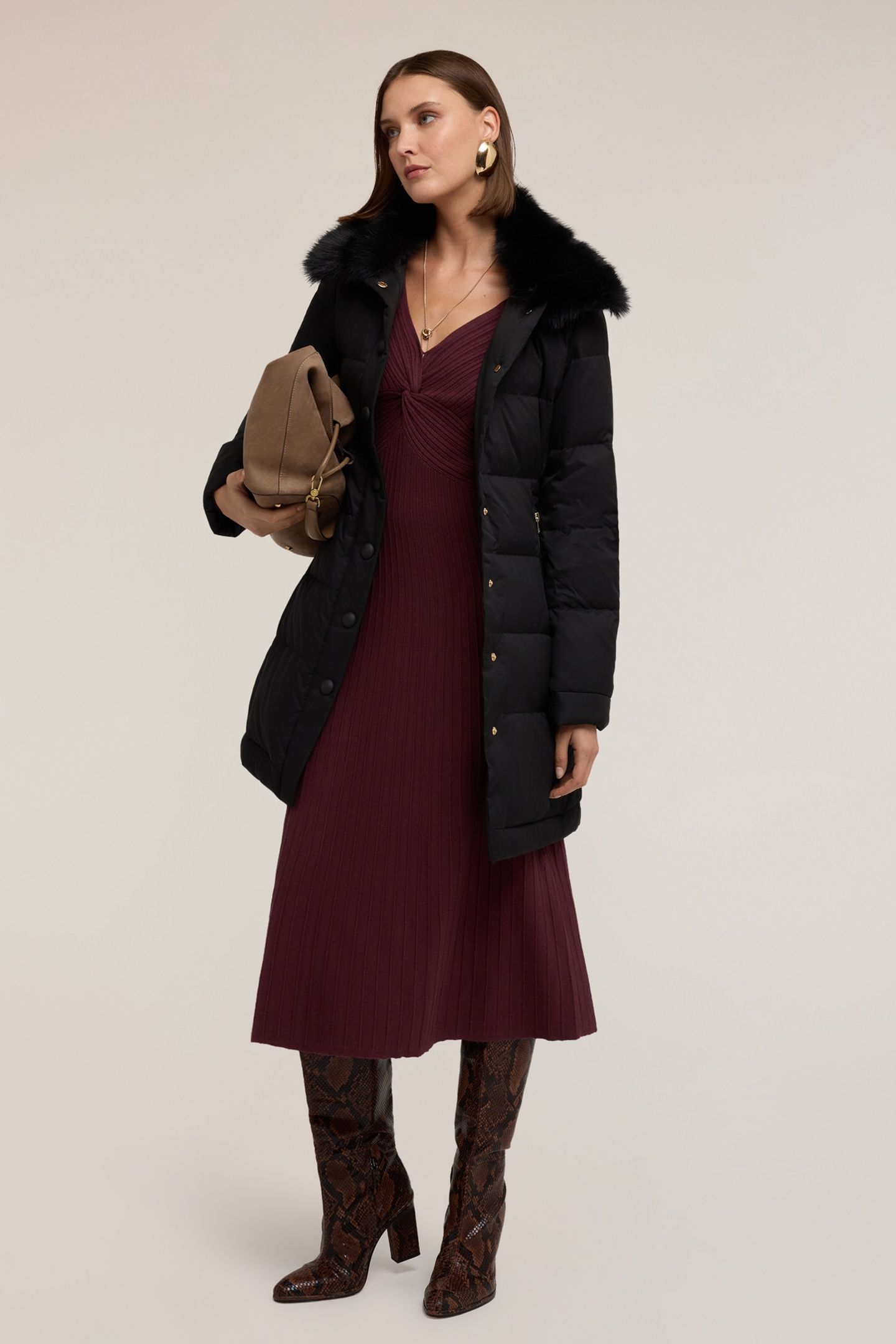 LONG DOWN JACKET WITH HIGH COLLAR BLACK 1