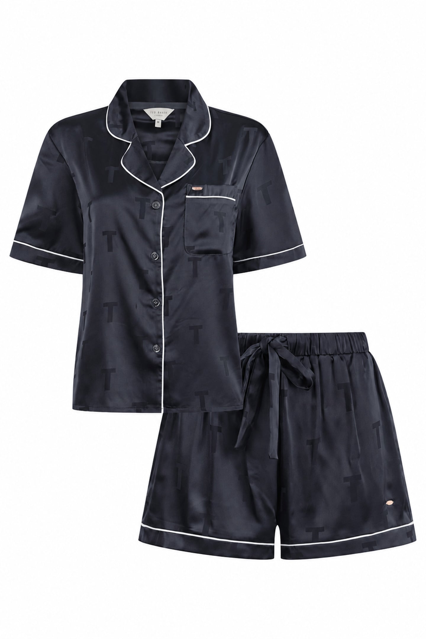 SYBIL 1PK SOLID SHORT JACQUARD TRADITIONAL SATIN PJ SET AFTE 4