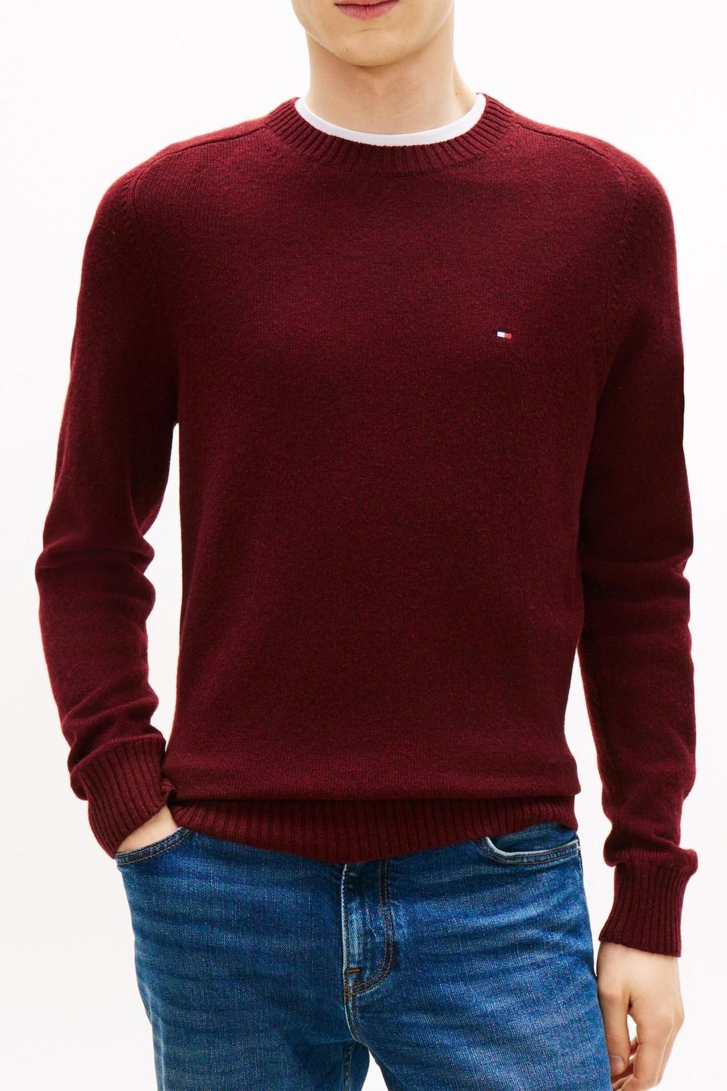 LAMBSWOOL CREW NECK DEEP BURGUNDY HEATHER 1
