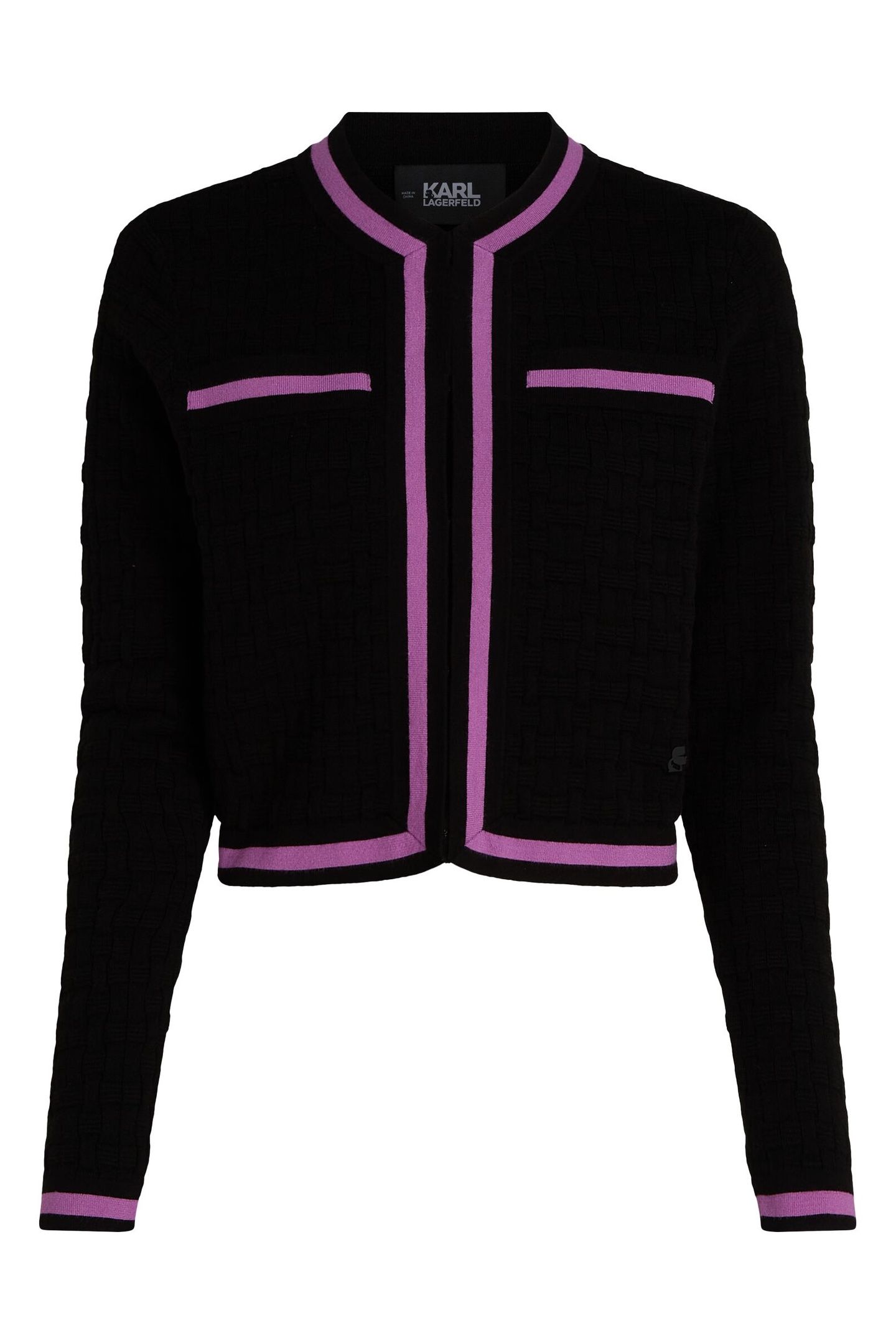 TEXTURED CLASSIC KNIT CARDIGAN BLACK/IRIS ORCHID 4