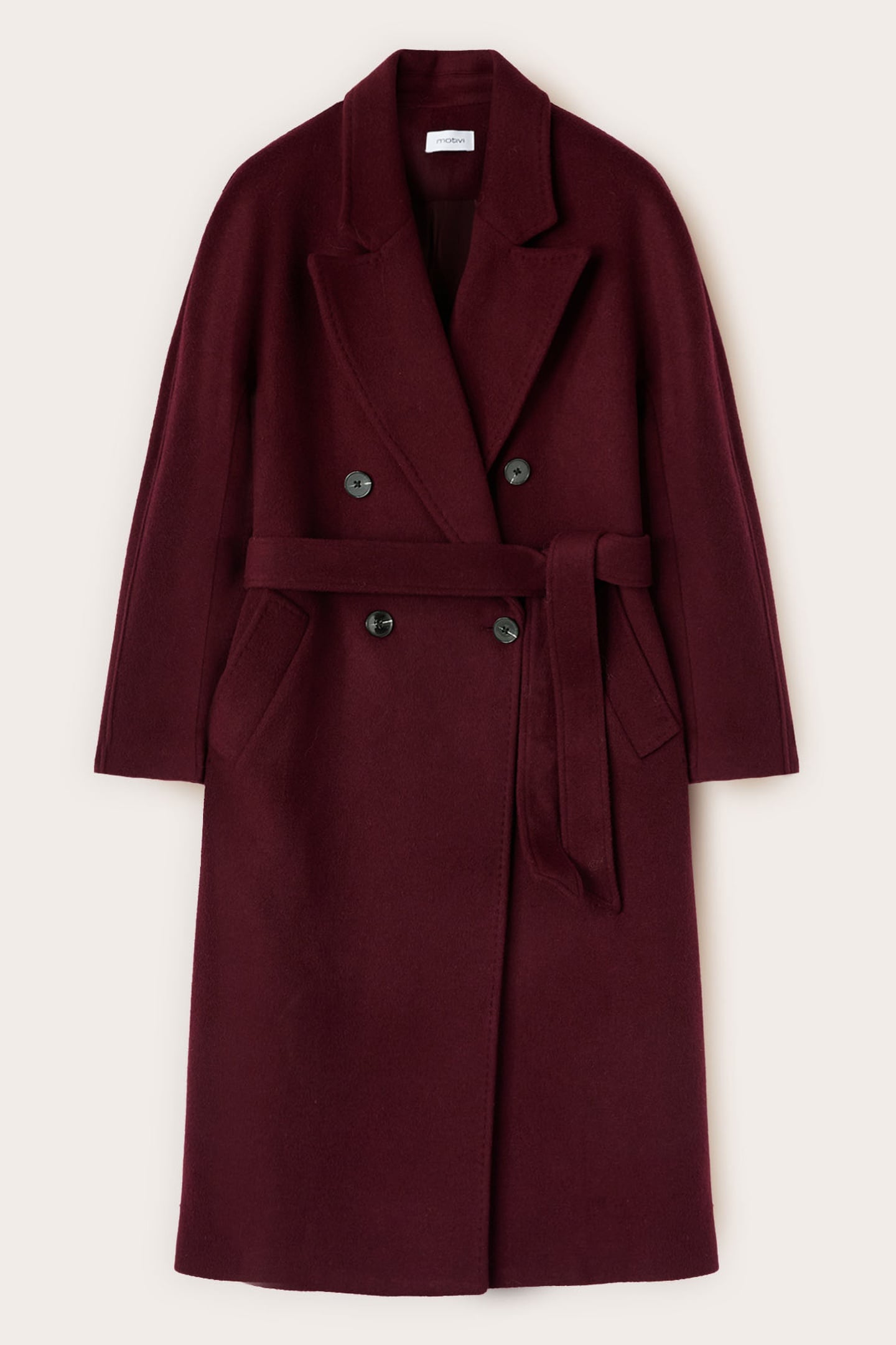 DOUBLE-BREASTED COAT IN WOOL BLEND DRAP BURGUNDY 4