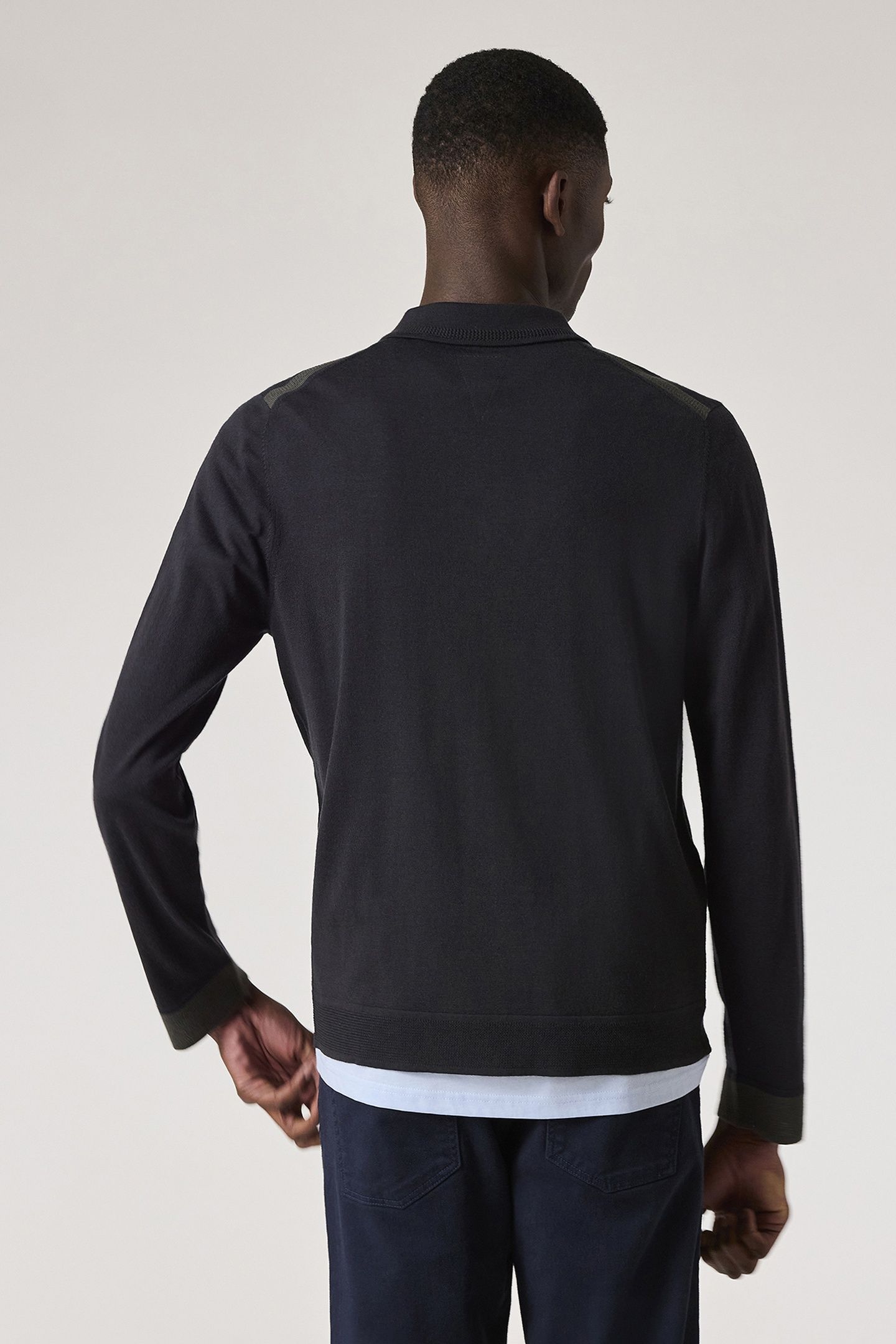 MENS SWEATER LS POLO BLACK MELANGE 3