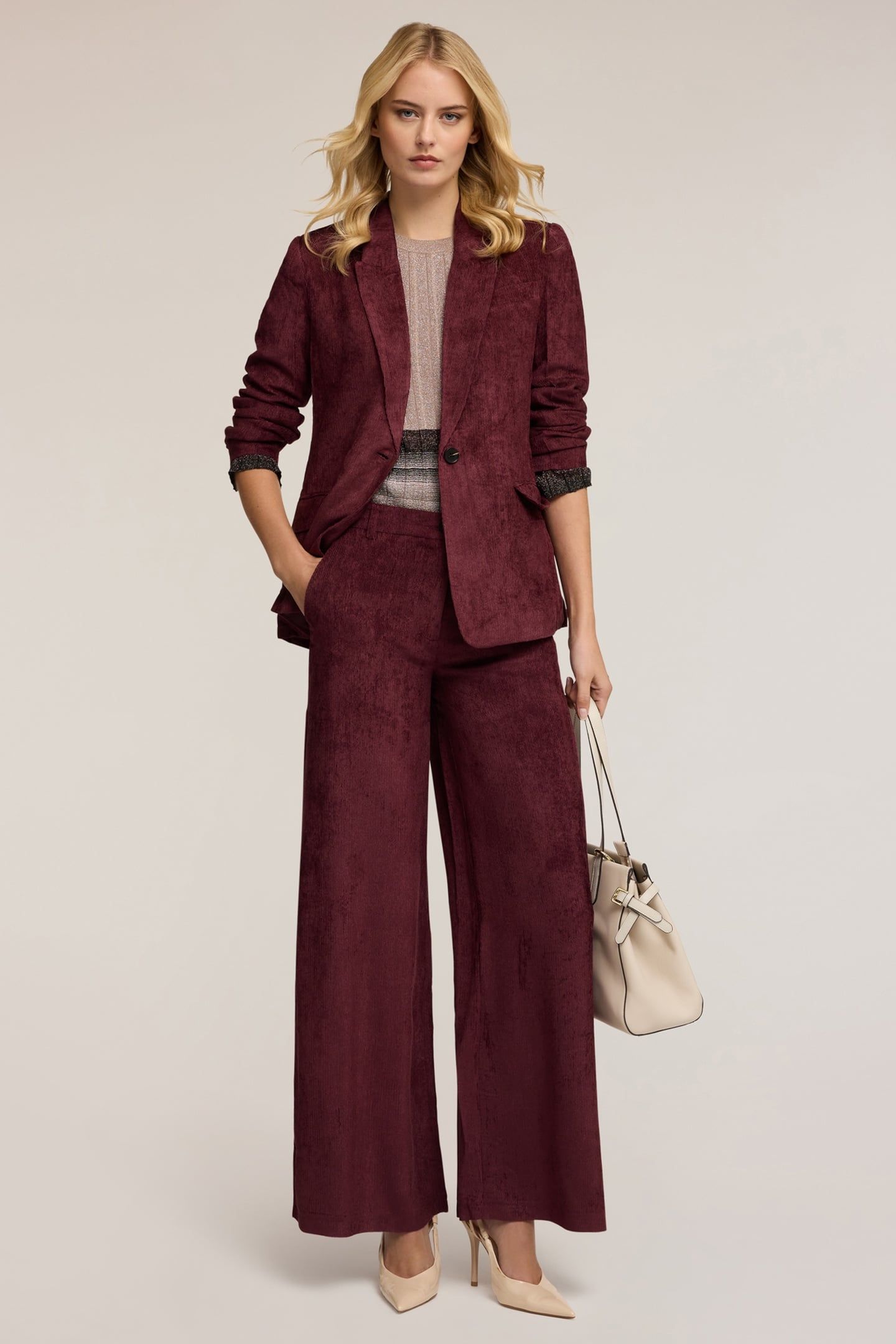 CORDUROY PALAZZO PANTS BURGUNDY 2