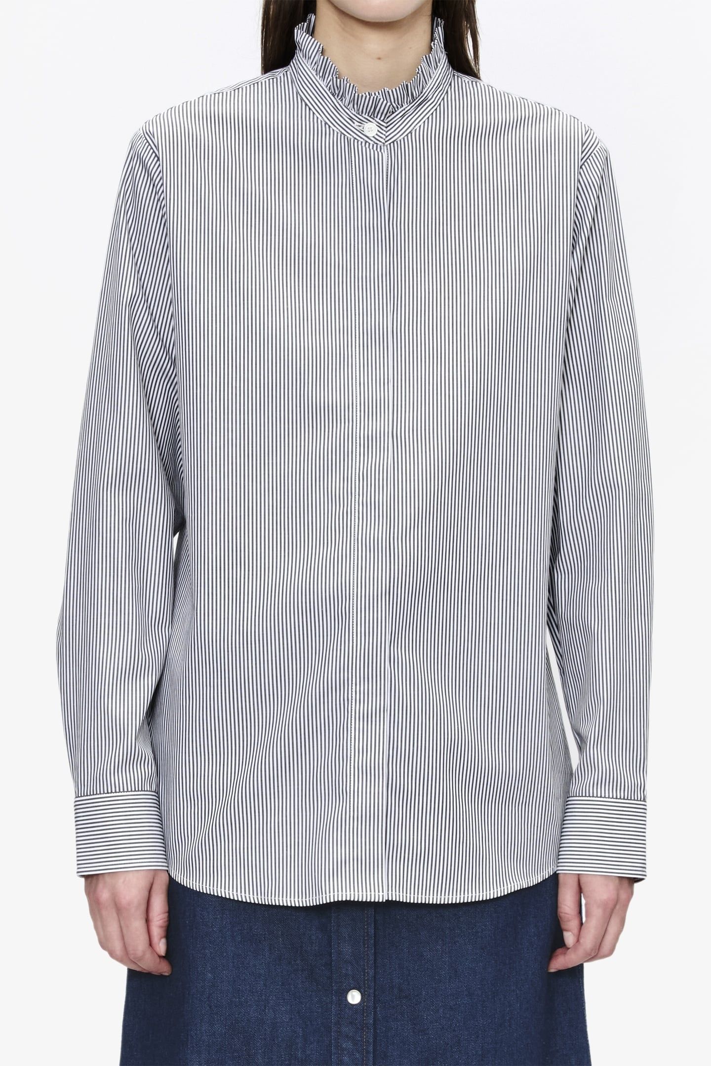 BLOUSE WITH RUFFLED COLLAR FAUX BLACK 1