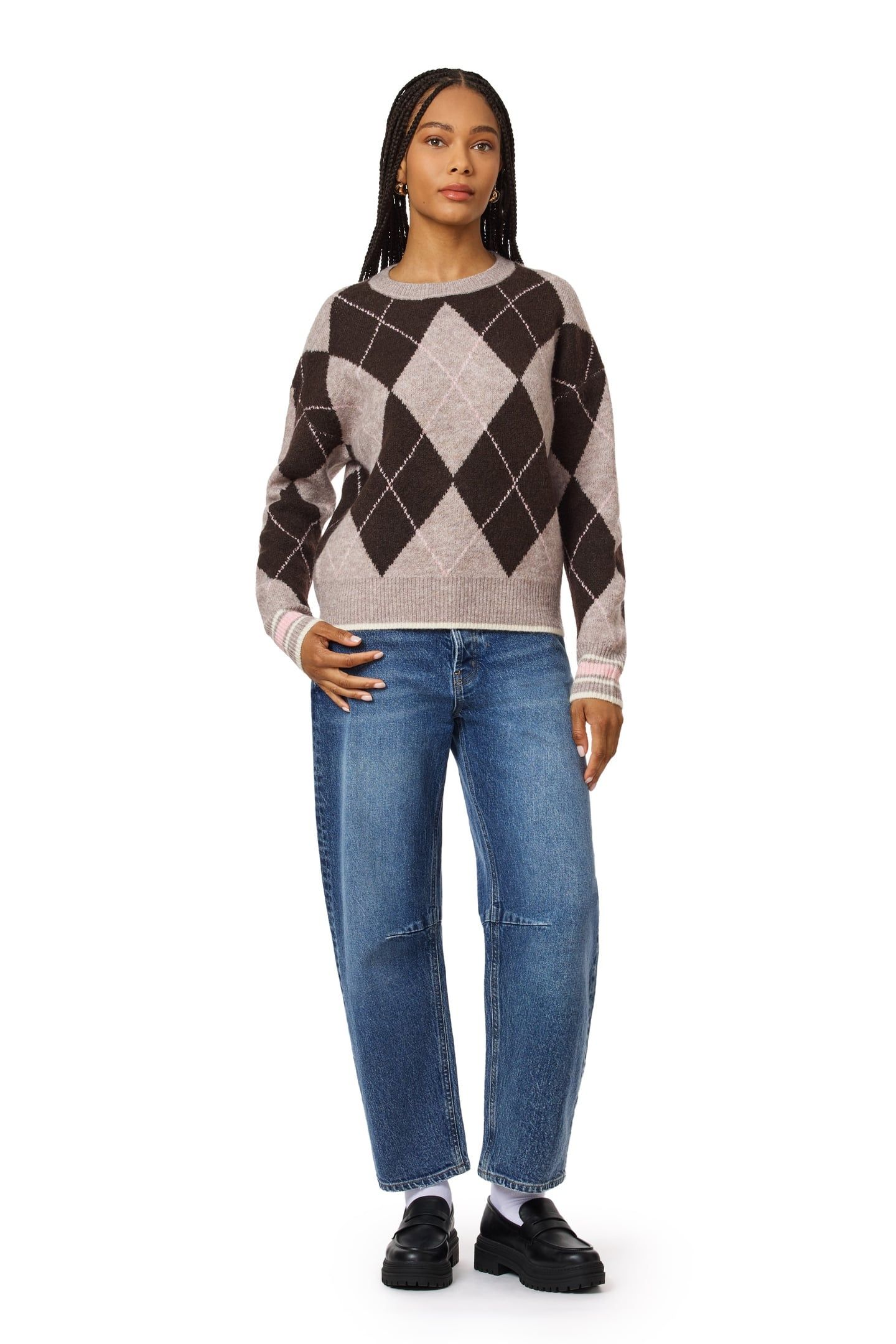 PULLOVER SWEATER MED BROWN HT/ SEAL BROWN/ ROSE DUST HT 4