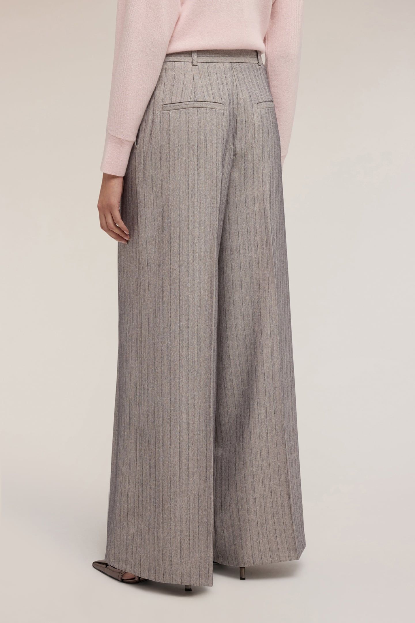 PINSTRIPED PALAZZO PANTS WITH BELT GREY 3