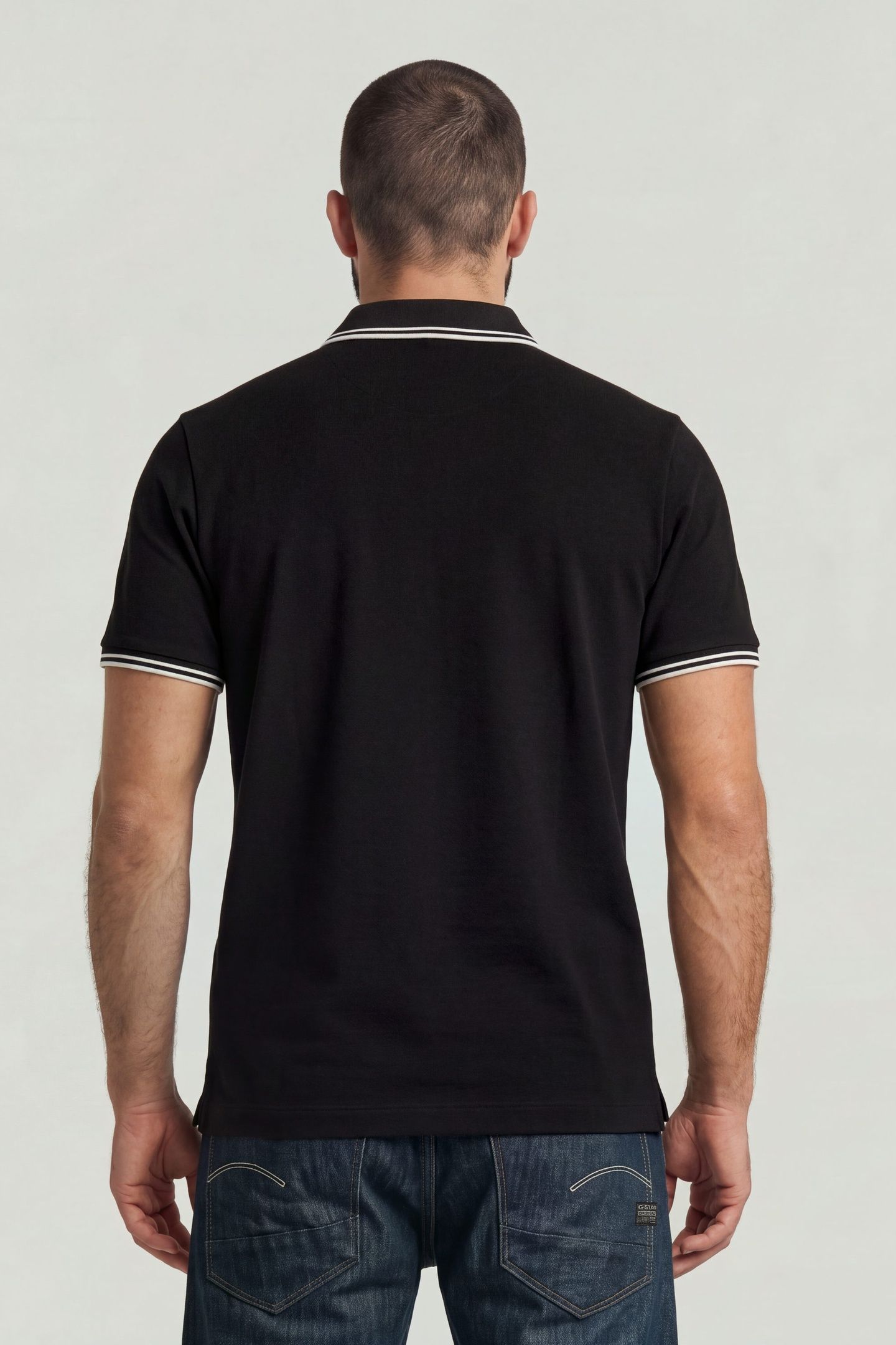 STRIPED COLLAR SLIM POLO S/S BLACK 2