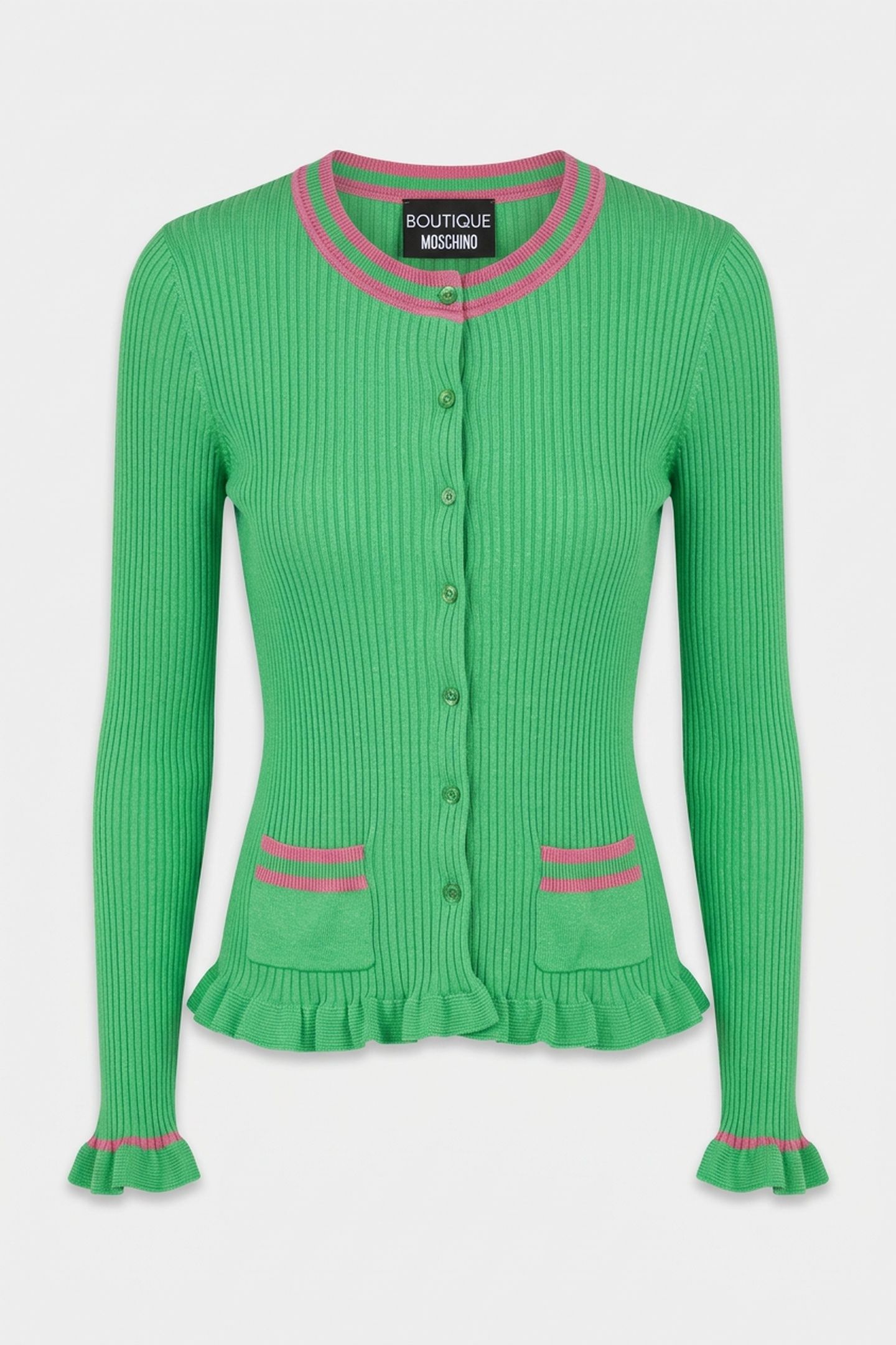STRIPED DETAILS RIBBED KNIT CARDIGAN GREEN 3