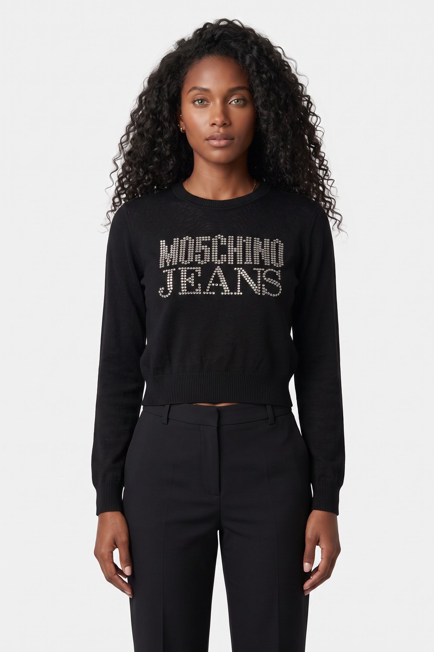 WOOL BLEND PULLOVER RHINESTONE LOGO BLACK 1