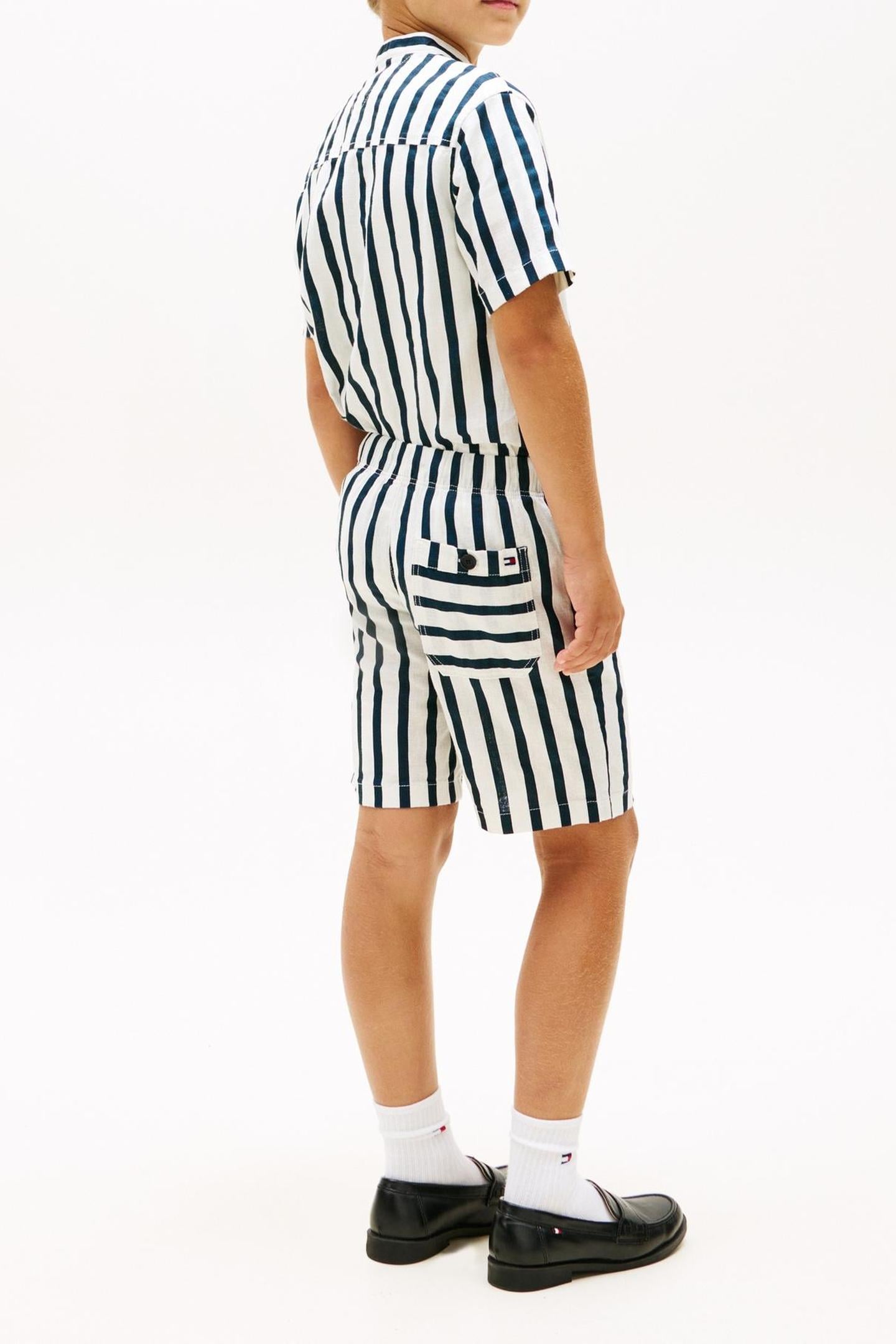 BOYS RELAXED LINEN BLEND DARK NIGHT NAVY STRIPE 2