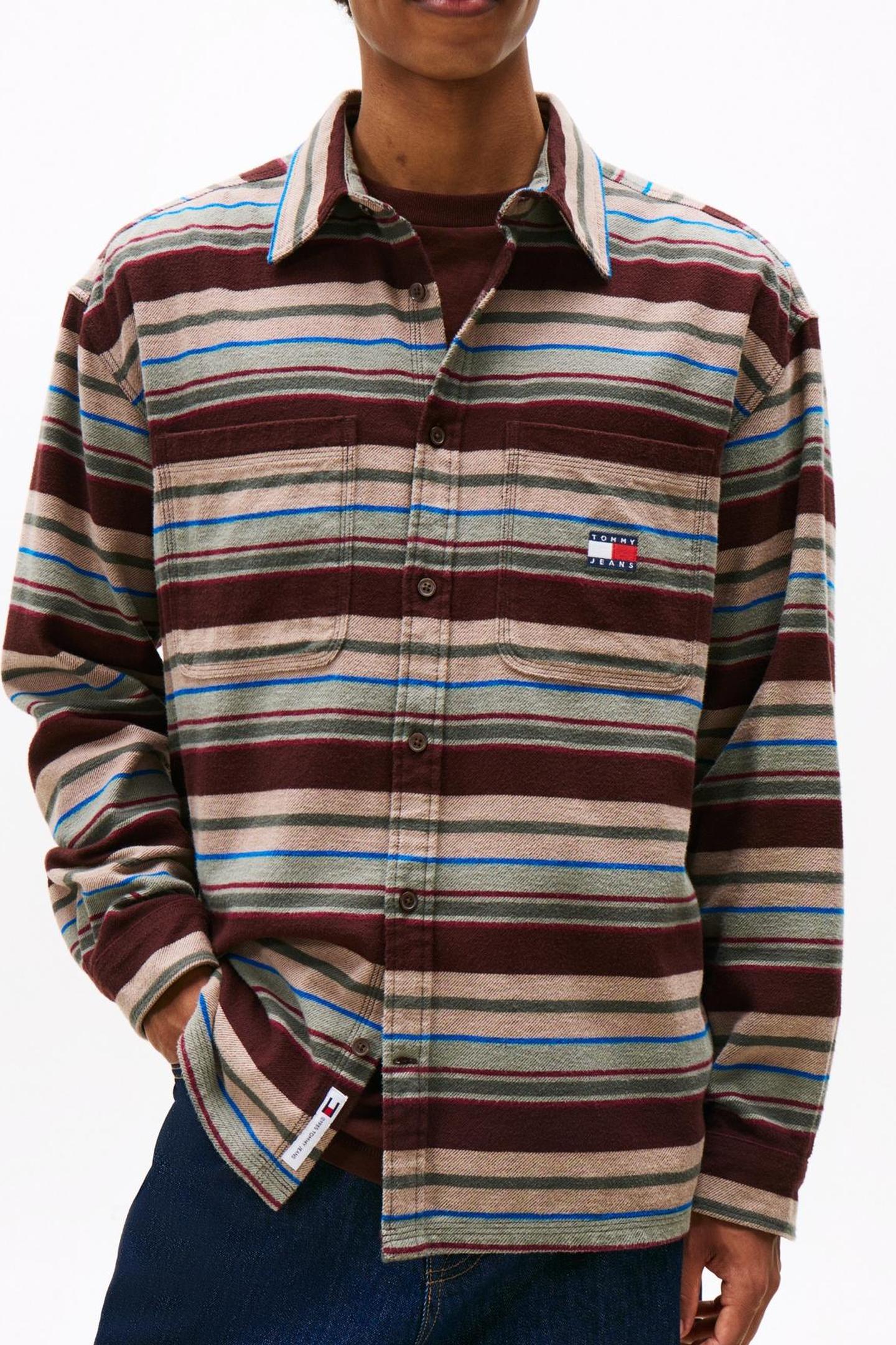 TJM UTILITY FLANNEL RICH BROWN/HORIZONTAL STRIPES 2