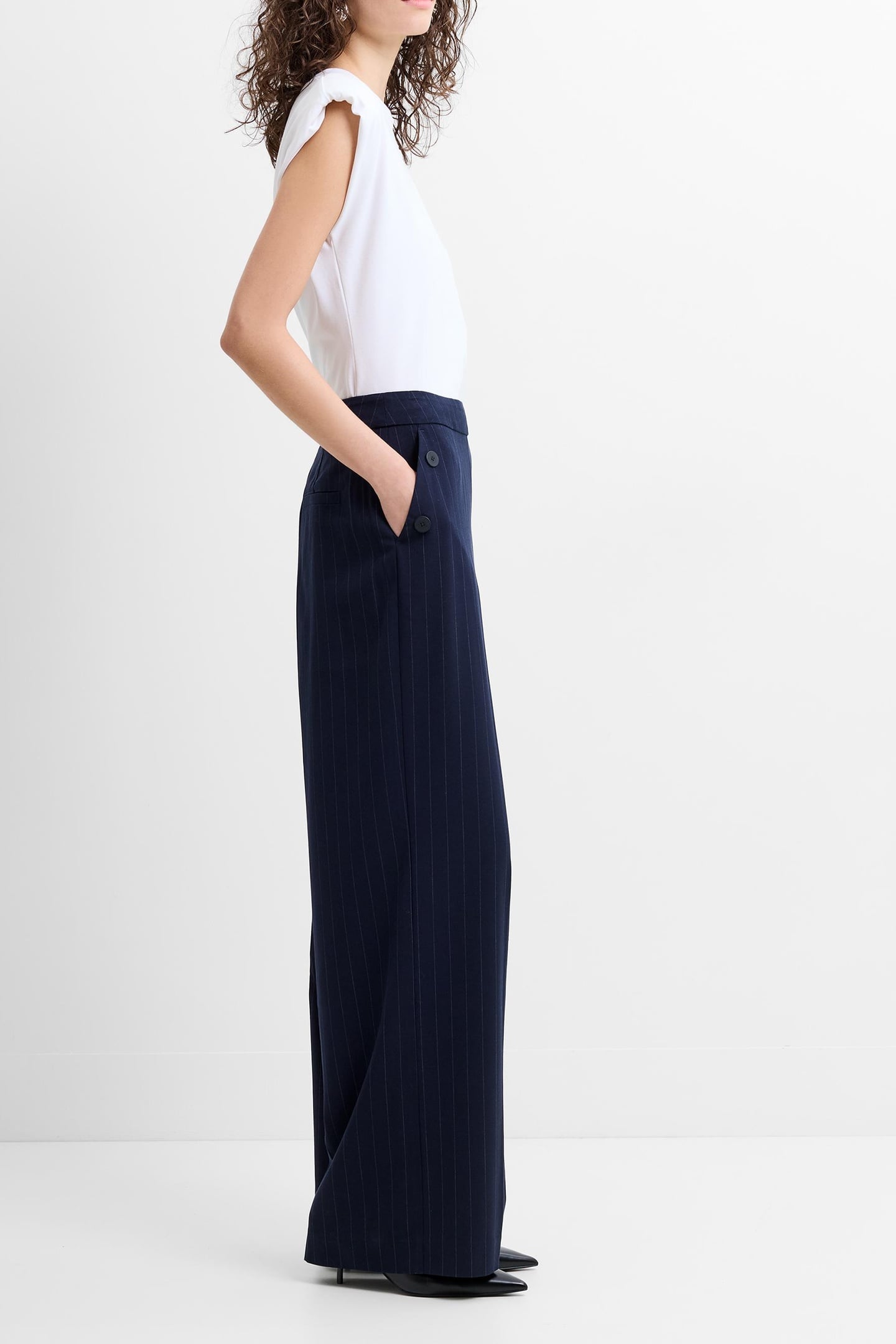 ALIA PINSTRIPE BUTTON DETAIL NAVY/LINEN WHITE 5