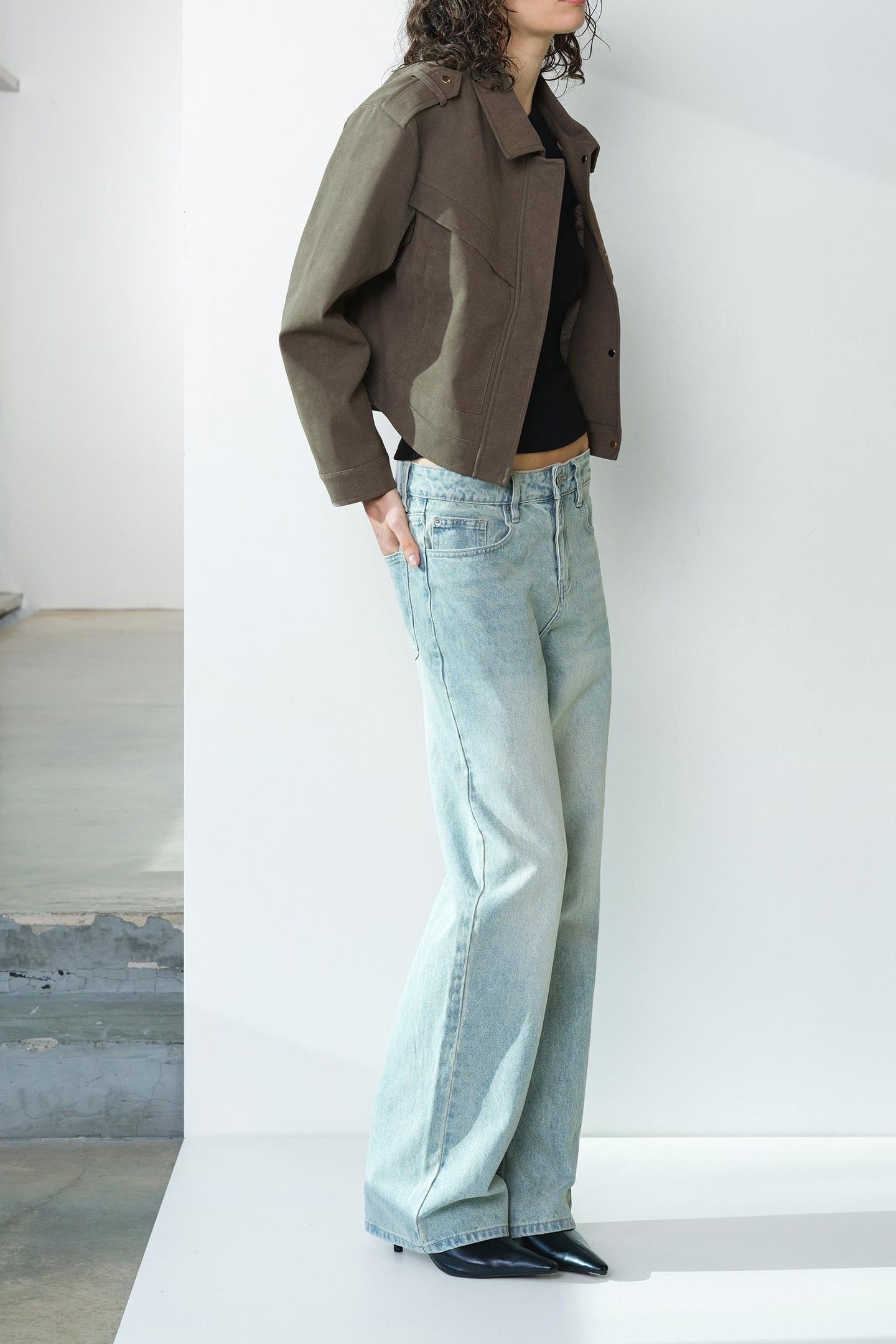 LARISSA FAUX SUEDE BOMBER VINTAGE KHAKI 5