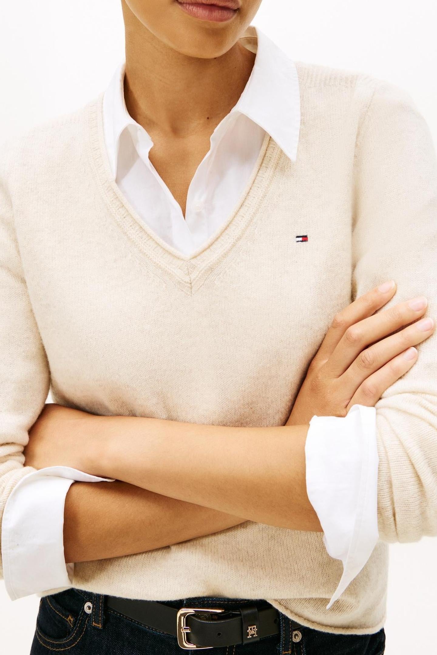 SOFT WOOL V-NECK LOOSE SWEATER HEATHER OATMILK 5