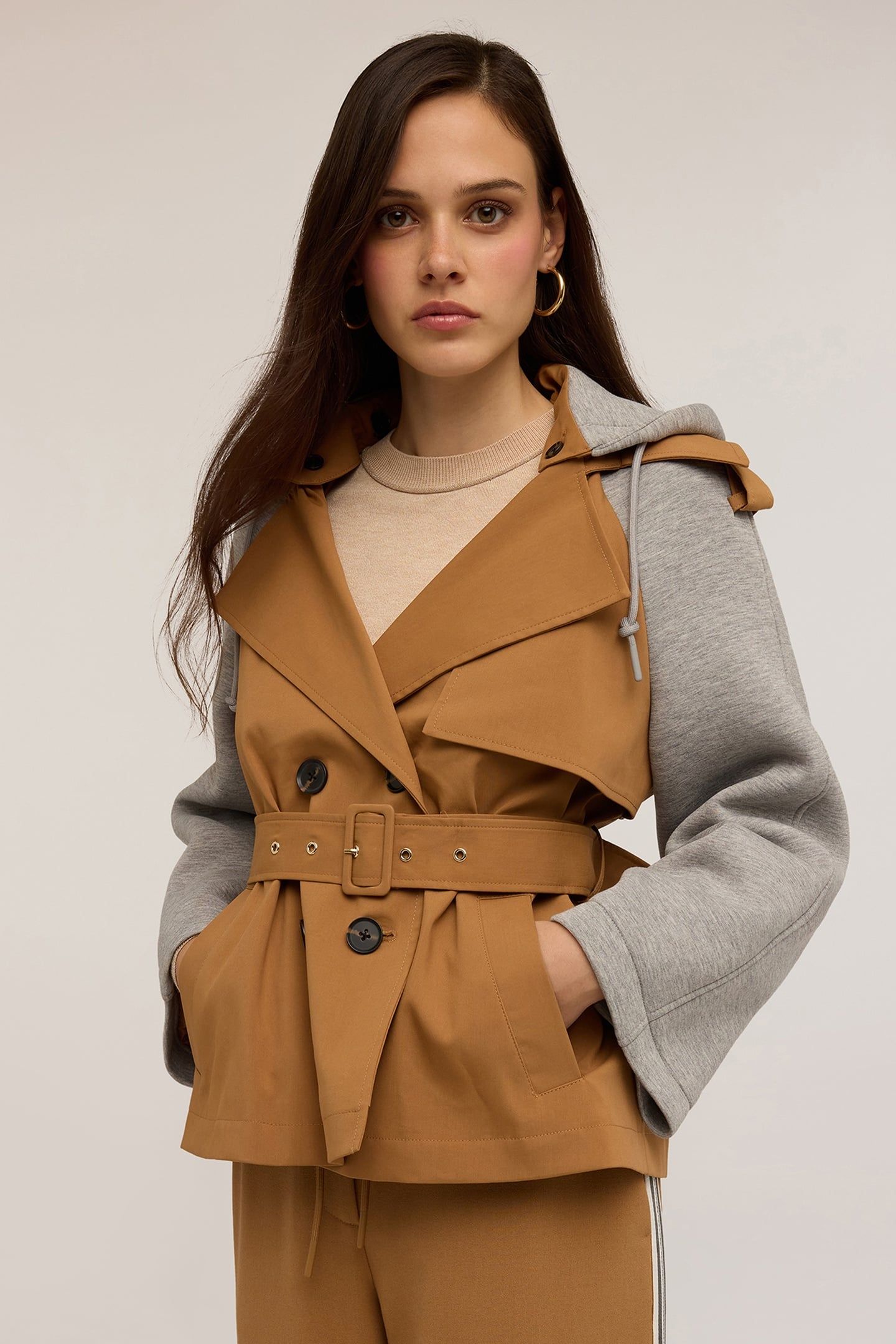 TRENCH COAT WITH SCUBA INSERTS BEIGE 1