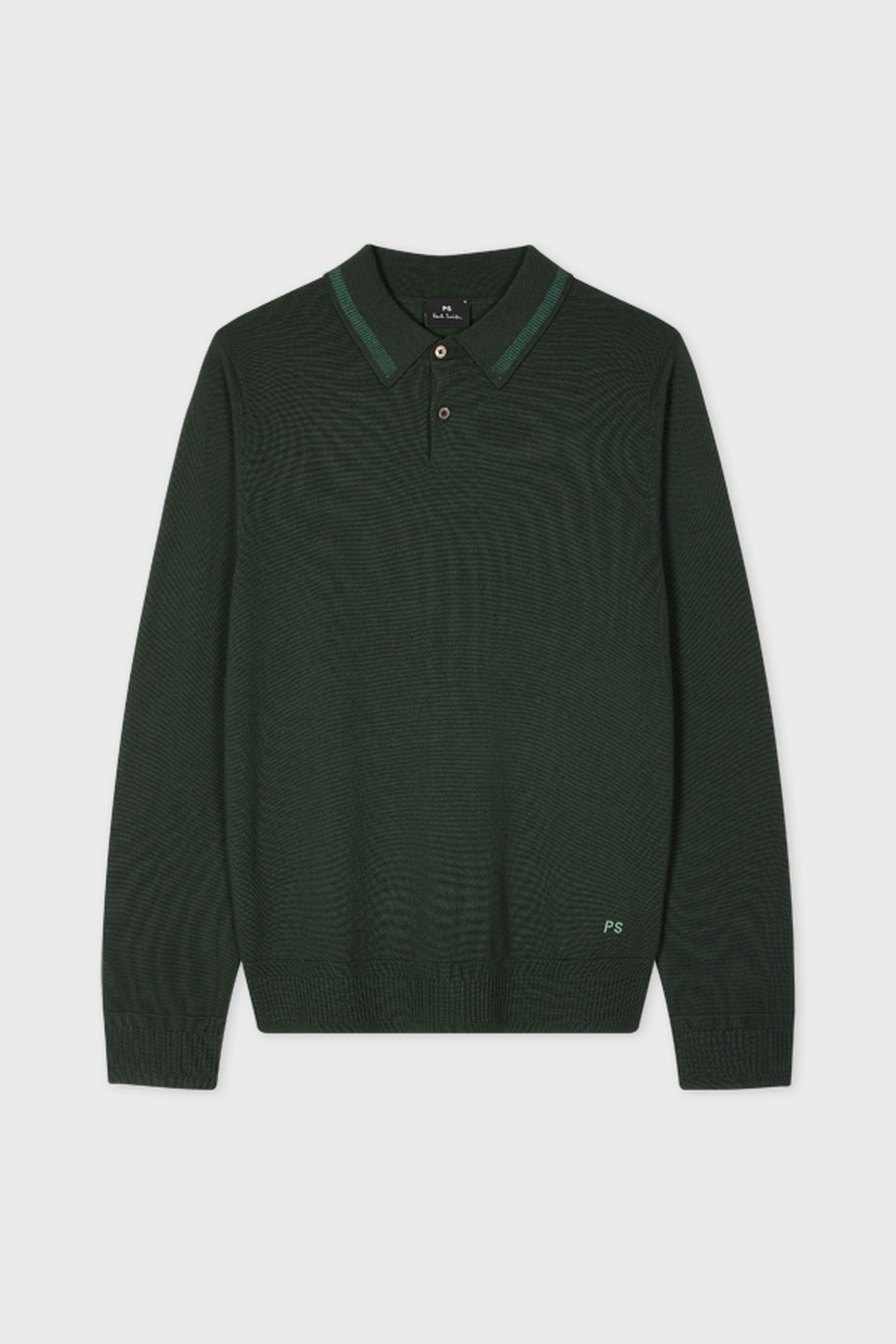 MENS SWEATER LS POLO VERY DARK GREEN 2