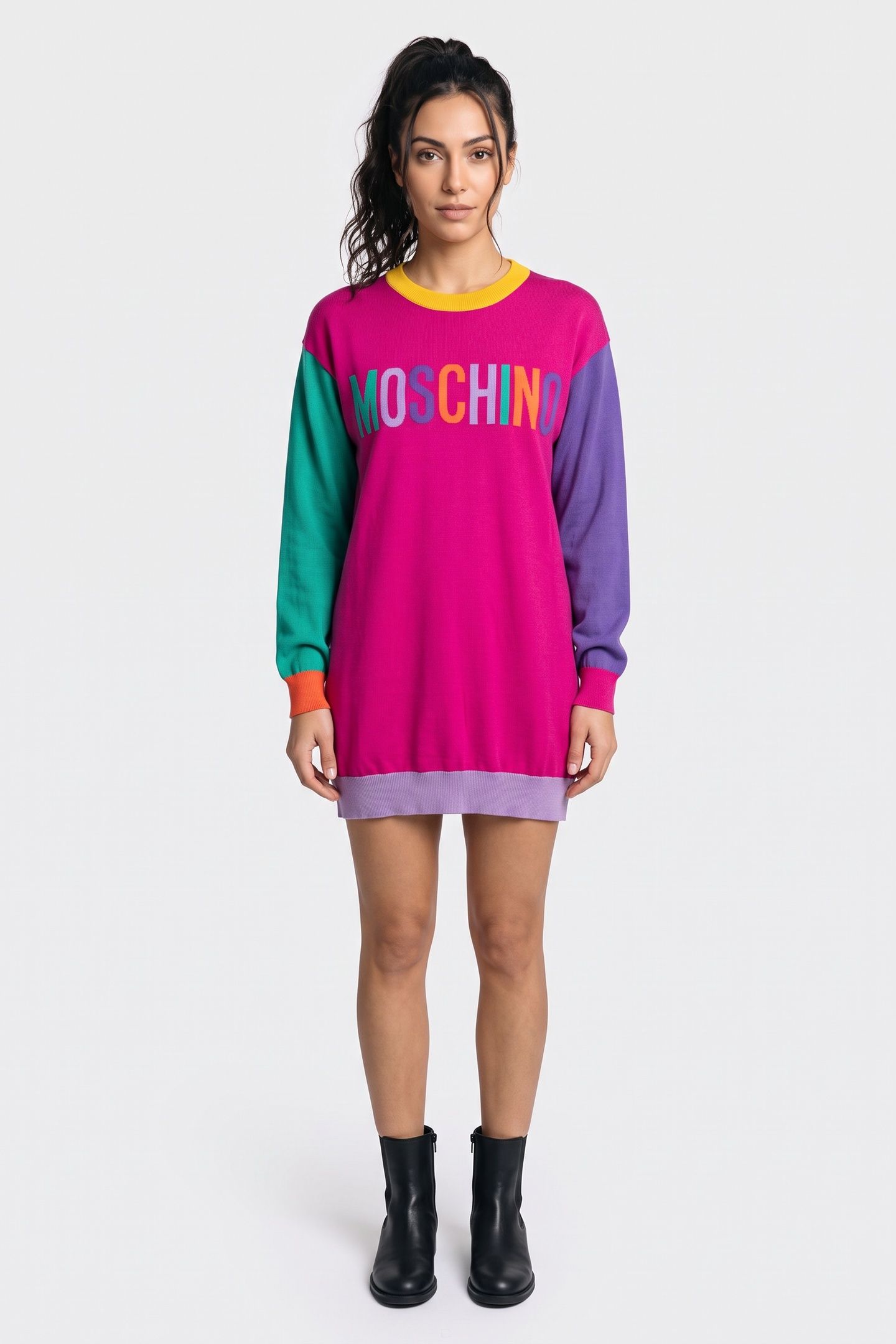 COLOR BLOCK KNIT DRESS PURPLE 1