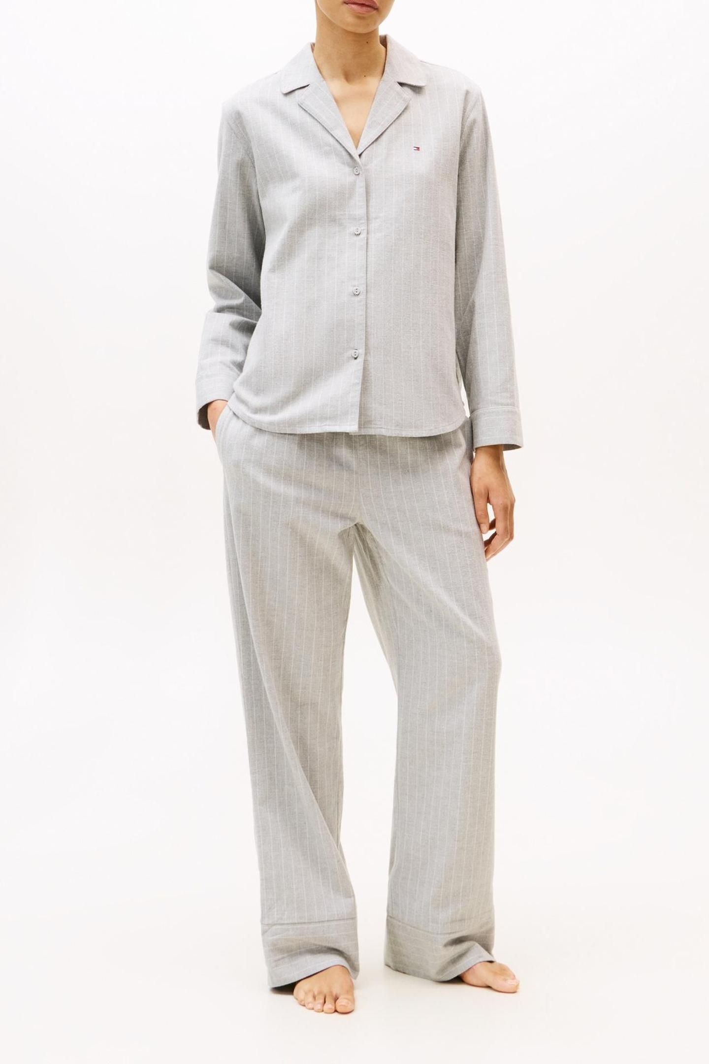 LS STRIPE FLANNEL SHIRT SET THIN STRIPE LIGHT GREY 1