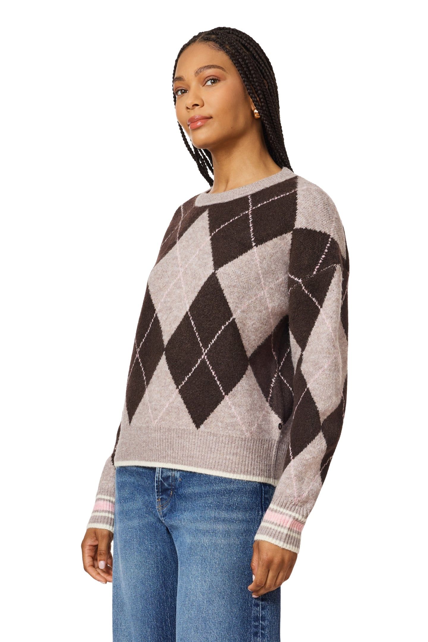 PULLOVER SWEATER MED BROWN HT/ SEAL BROWN/ ROSE DUST HT 5