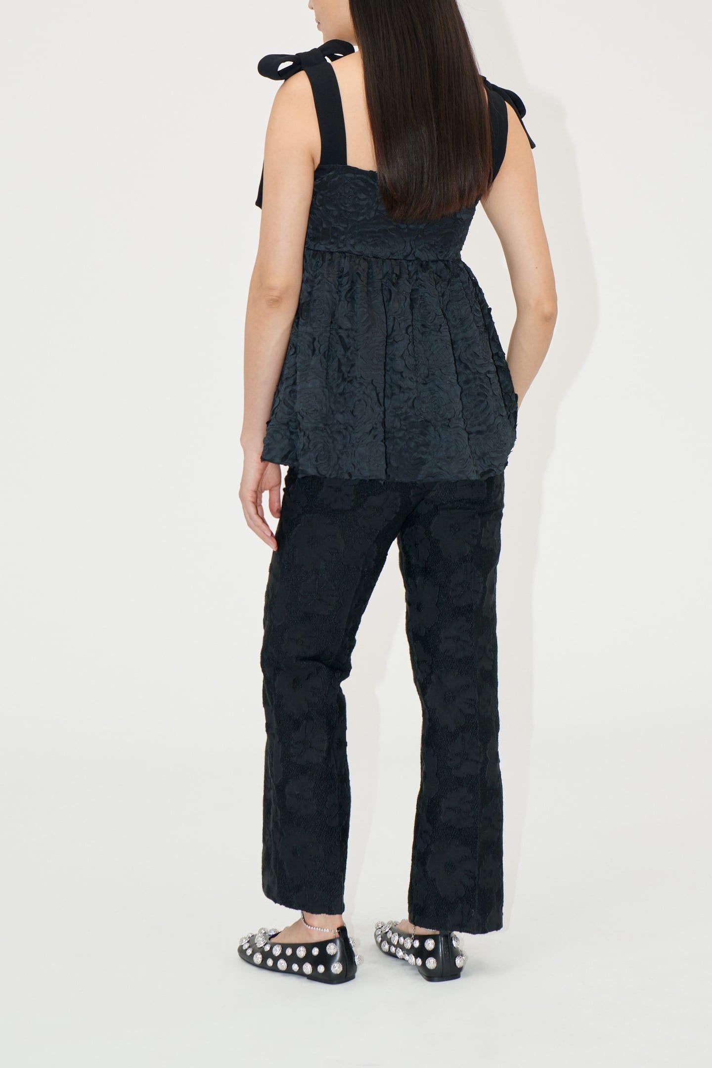 FRONT PLEAT LONG STRAIGHT PANTS ANEMONE JACQUARD 4