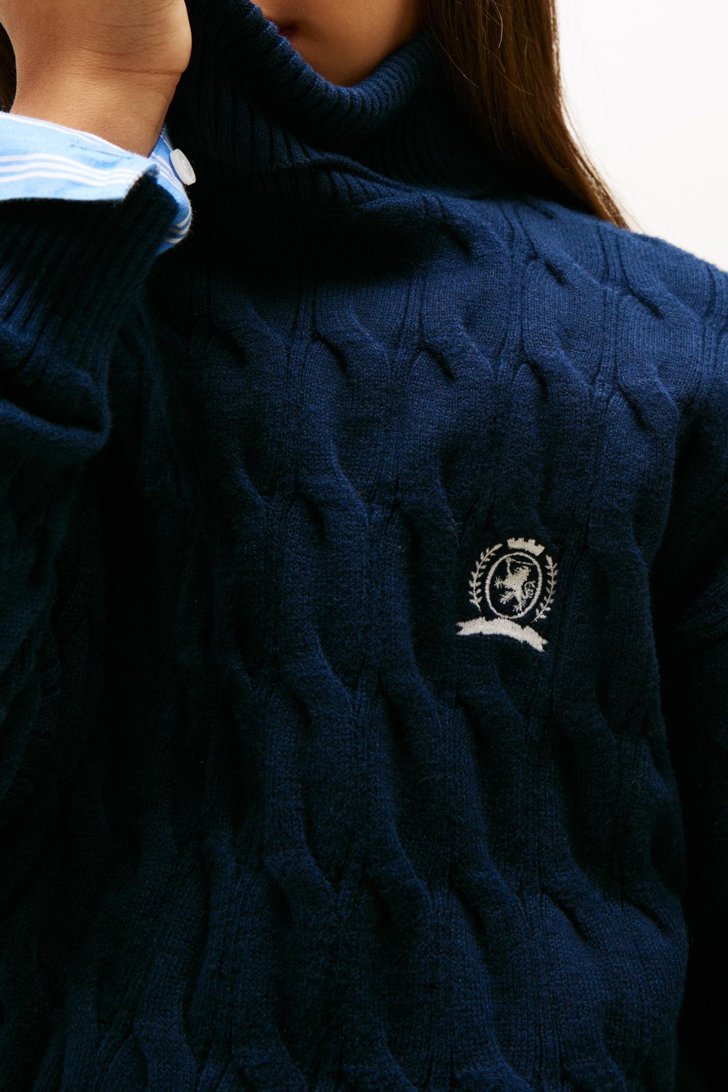 GIRLS CREST CABLE TURTLE NECK DARK NIGHT NAVY 5