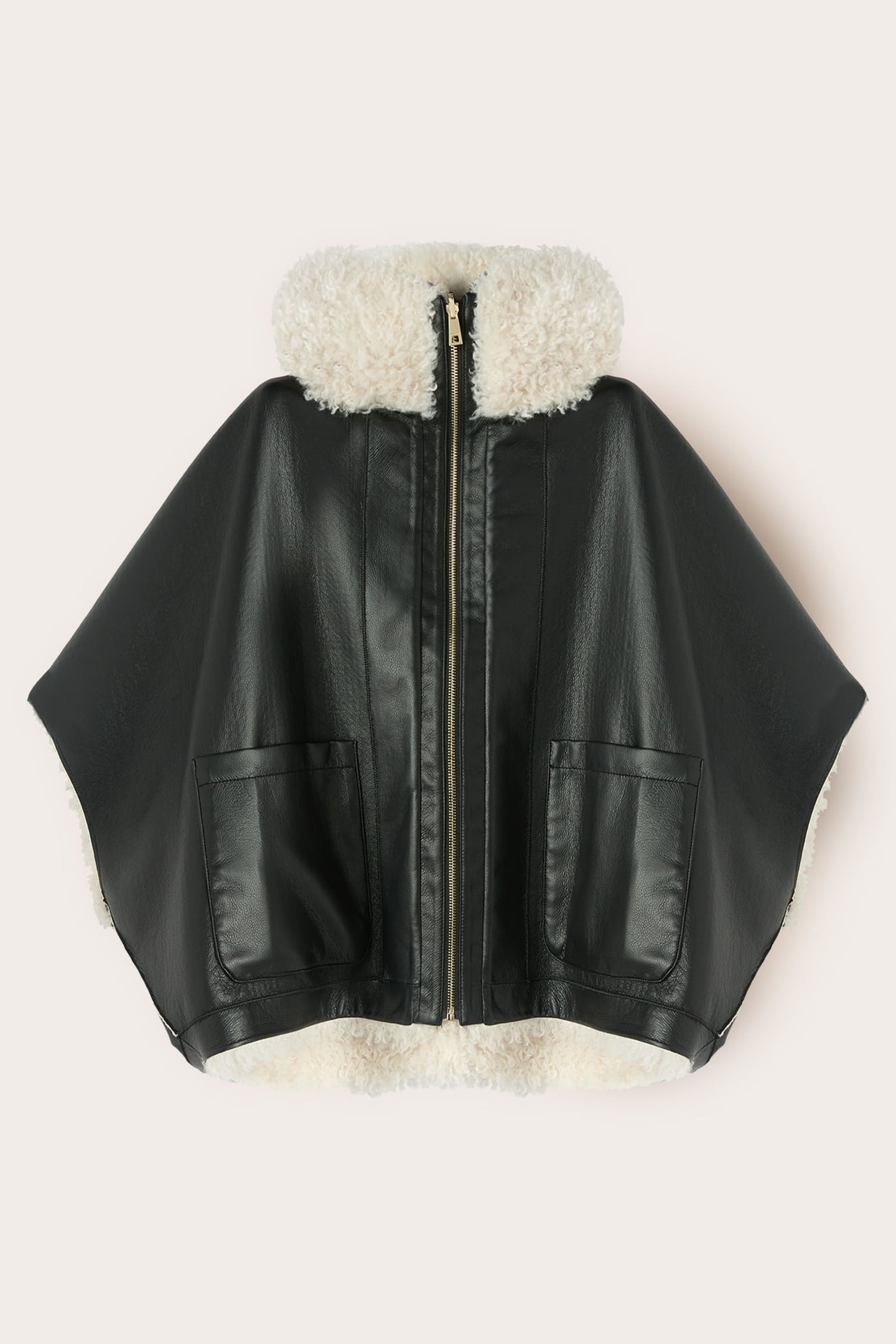 OVERSIZED SHEARLING COAT WITH ZIP AND POCKETS BLACK 4