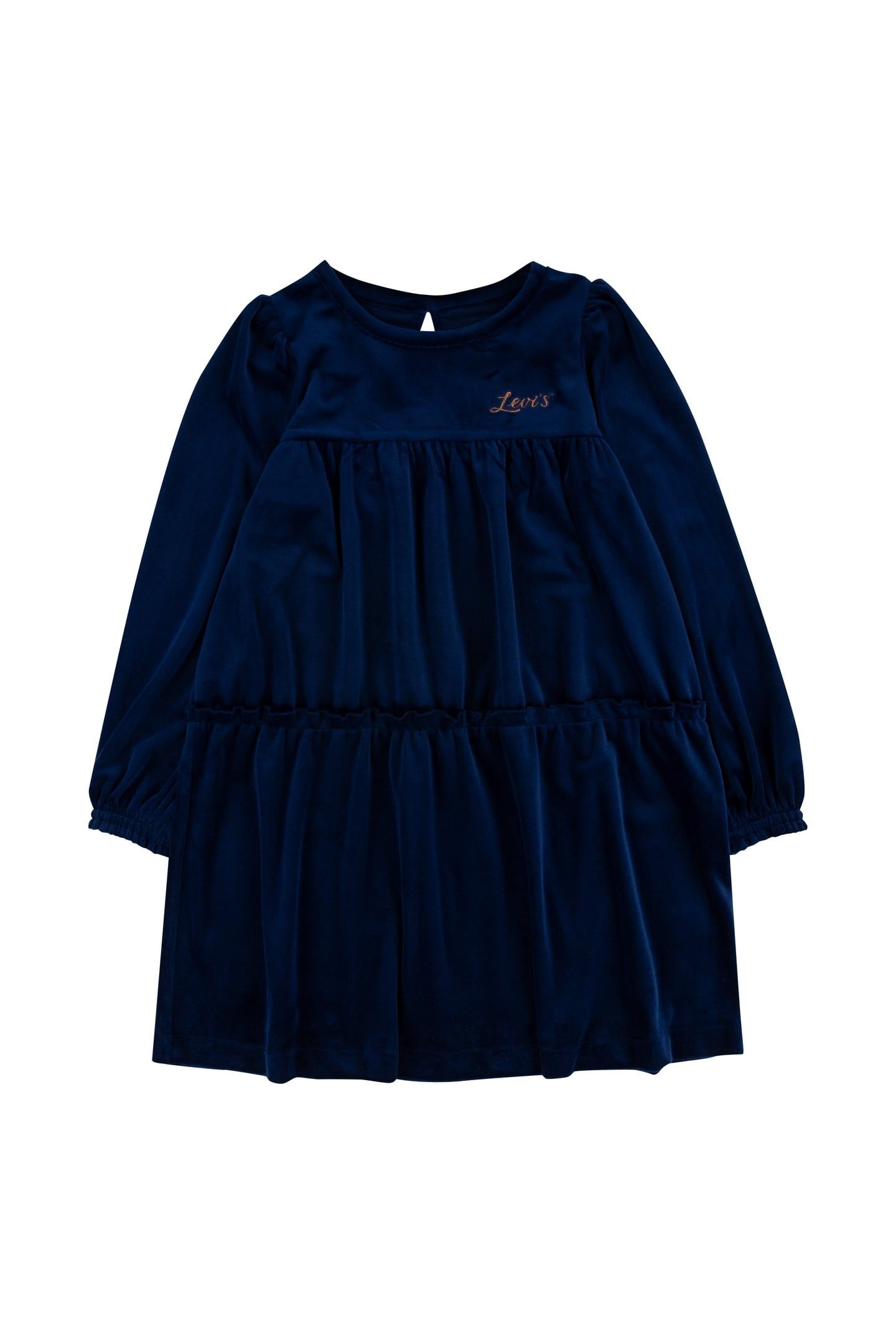 GIRLS VELVET TIERED DRESS MEDIEVAL BLUE 1