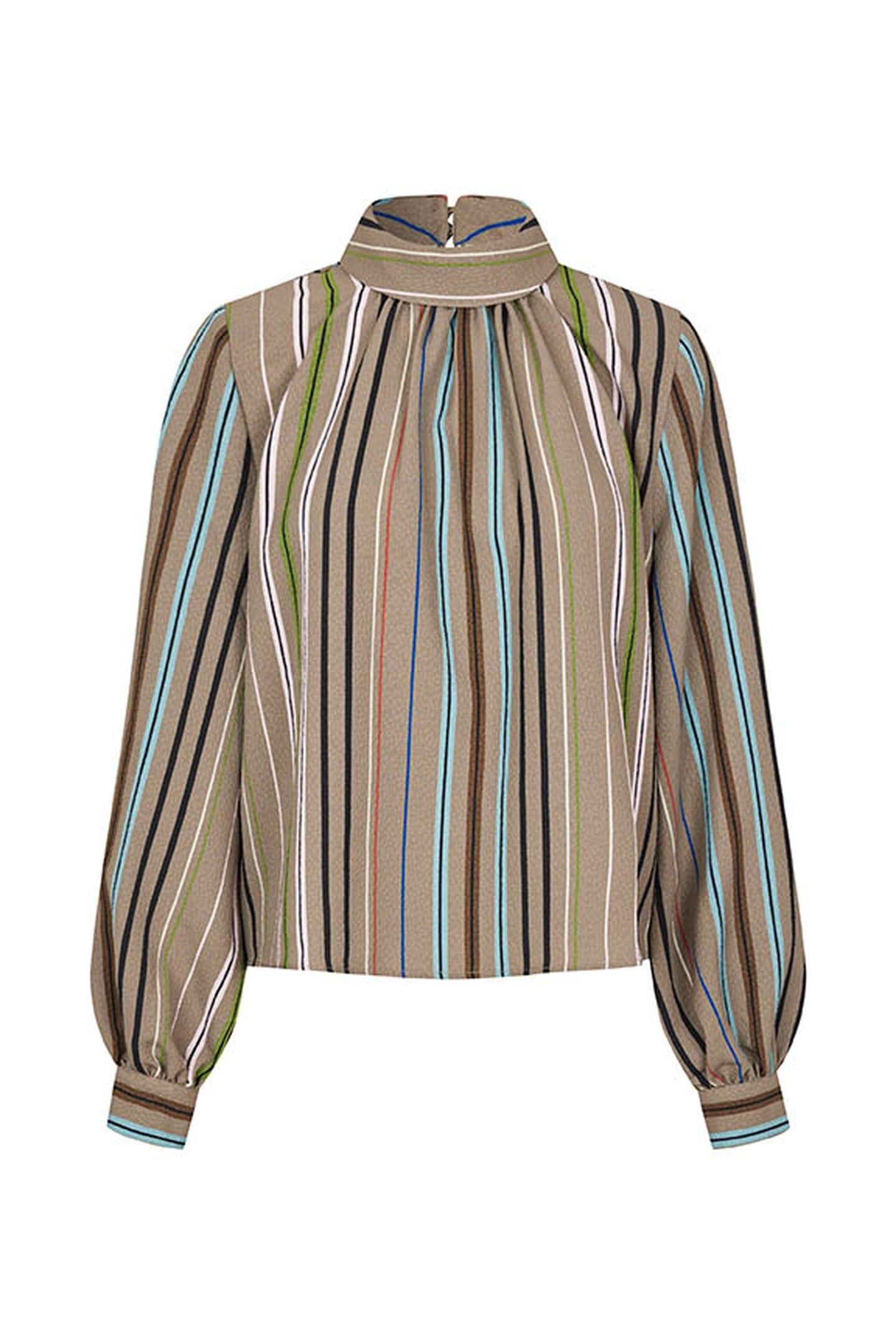 GATHERED LONG SLEEVE TOP MULTI STRIPE 3