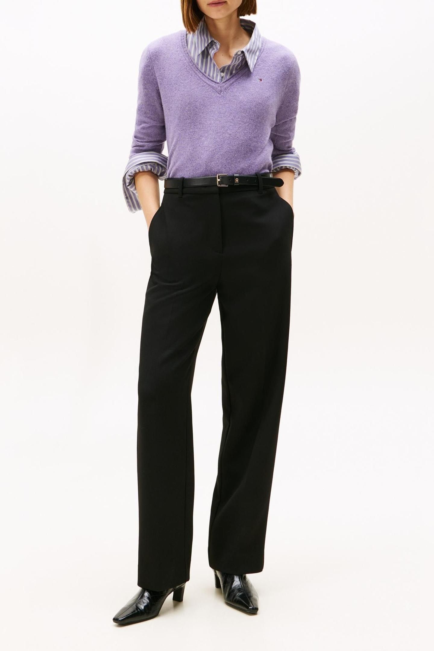 SOFT WOOL V-NECK LOOSE SWEATER LILAC HEATHER 2