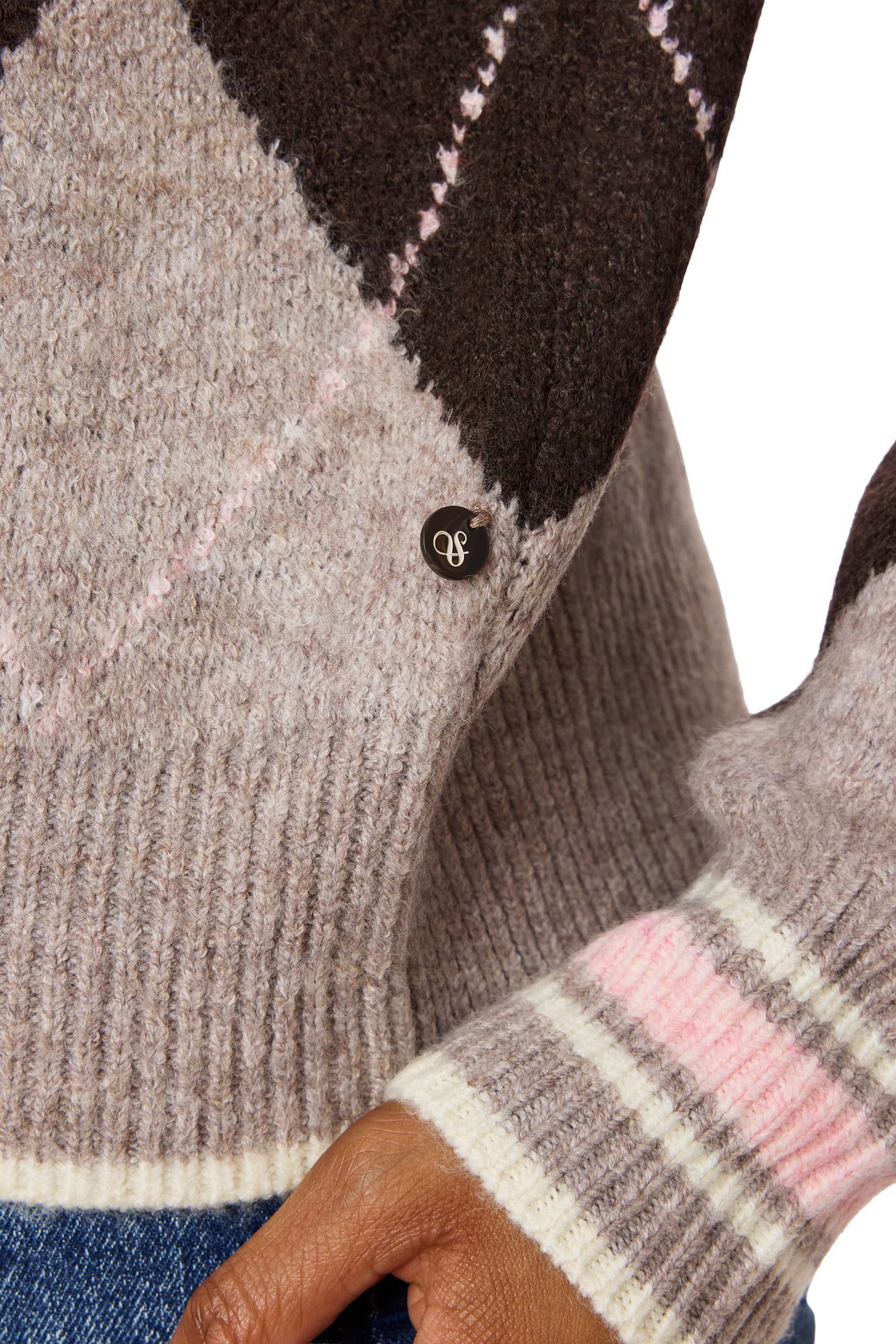 PULLOVER SWEATER MED BROWN HT/ SEAL BROWN/ ROSE DUST HT 8