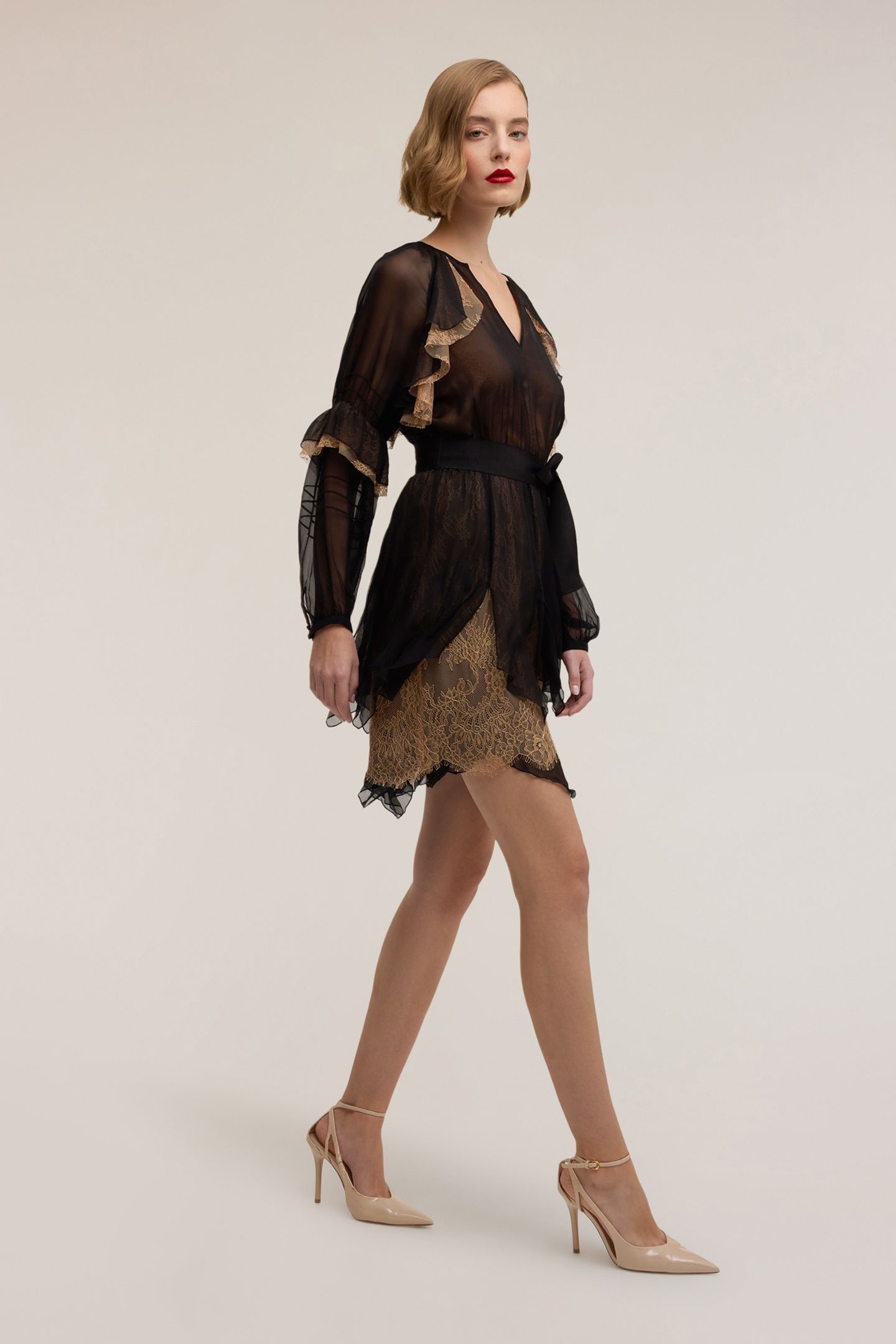 GEORGETTE AND LACE SMART COUTURE DRESS BLACK 1