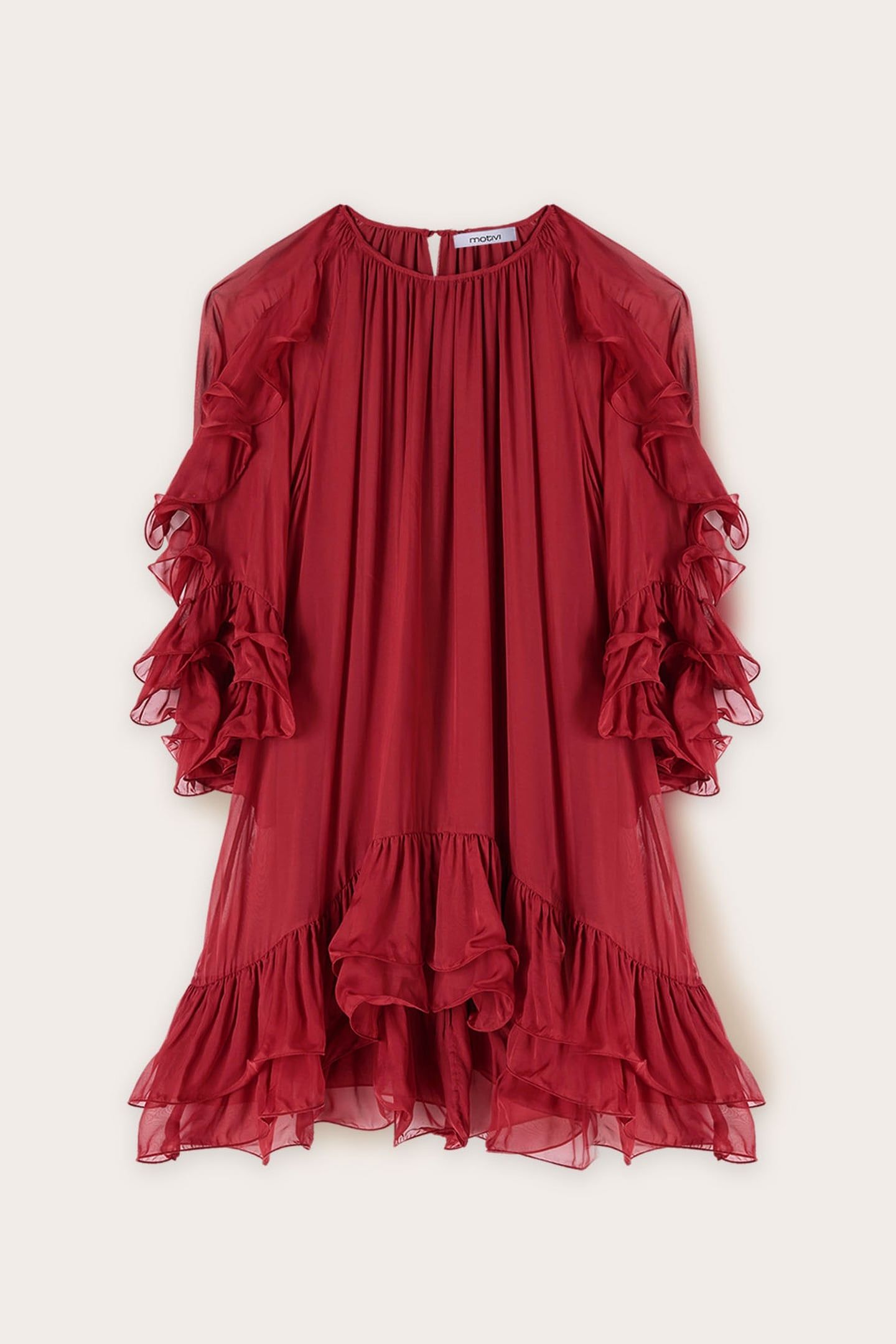 SHORT DRESS WITH RUFFLES BURGUNDY 4
