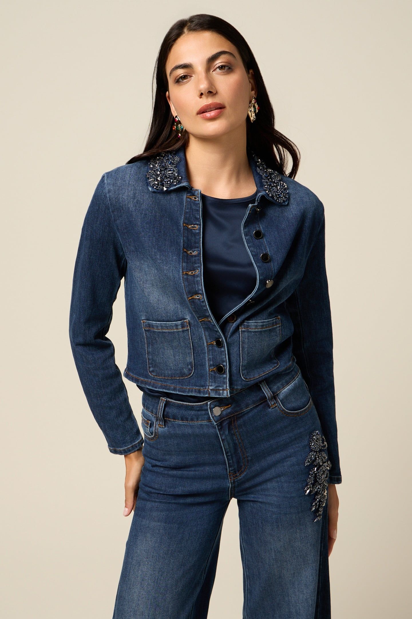 DENIM JACKET WITH JEWEL PATCH BLUE 1